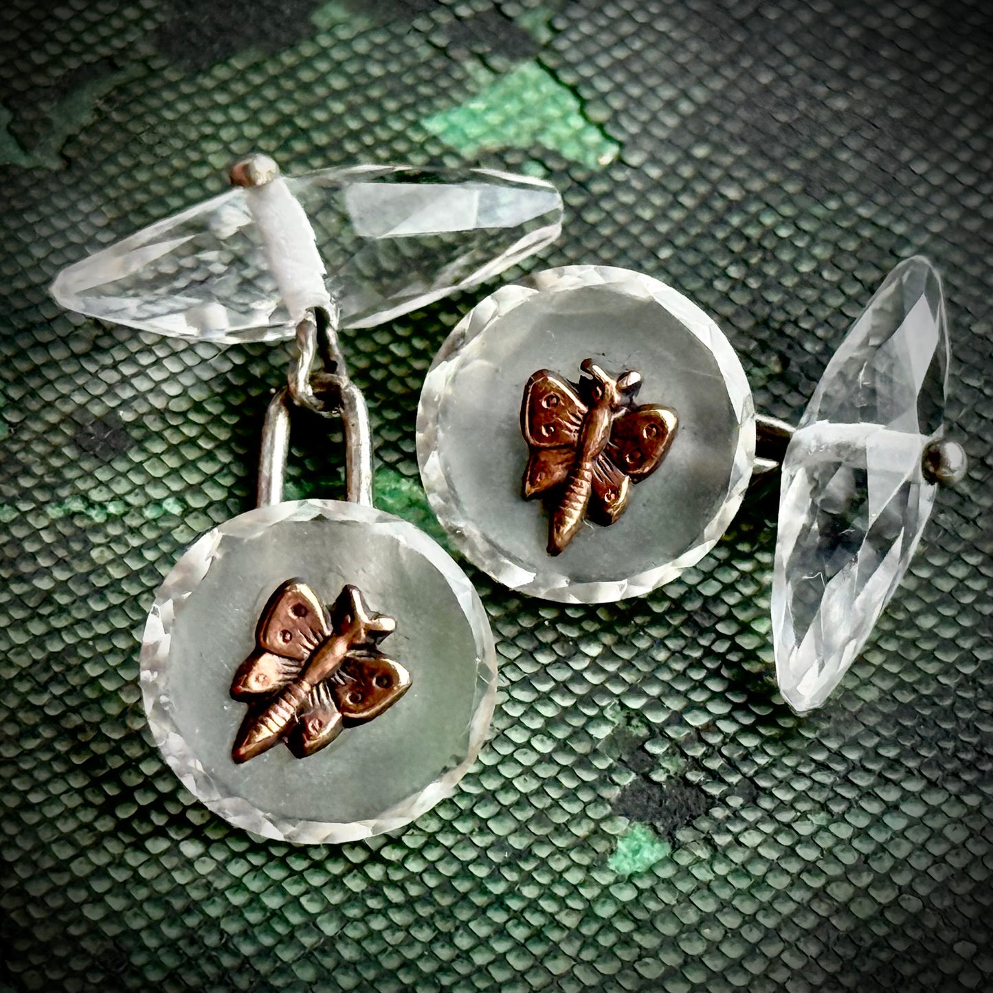 Antique Edwardian Rock Crystal Butterfly Cufflinks