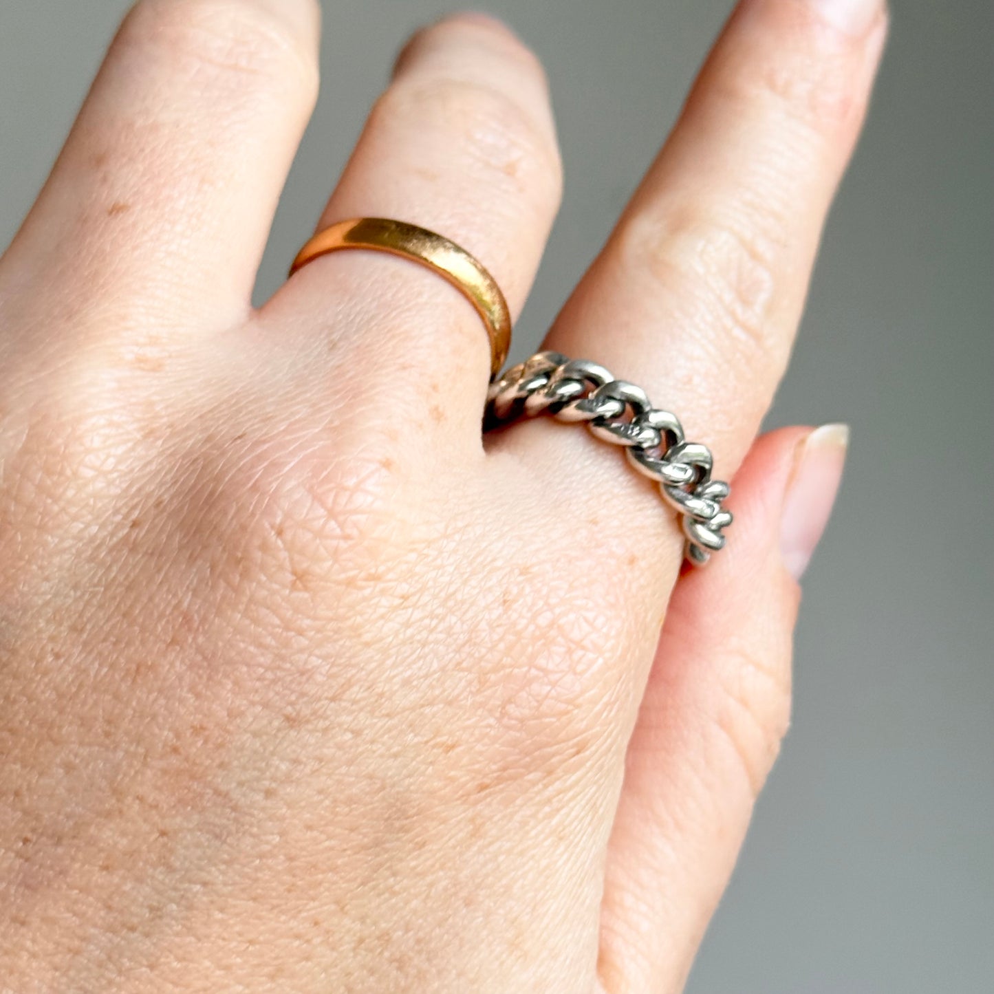 Antique Curb Chain Ring in Sterling Silver