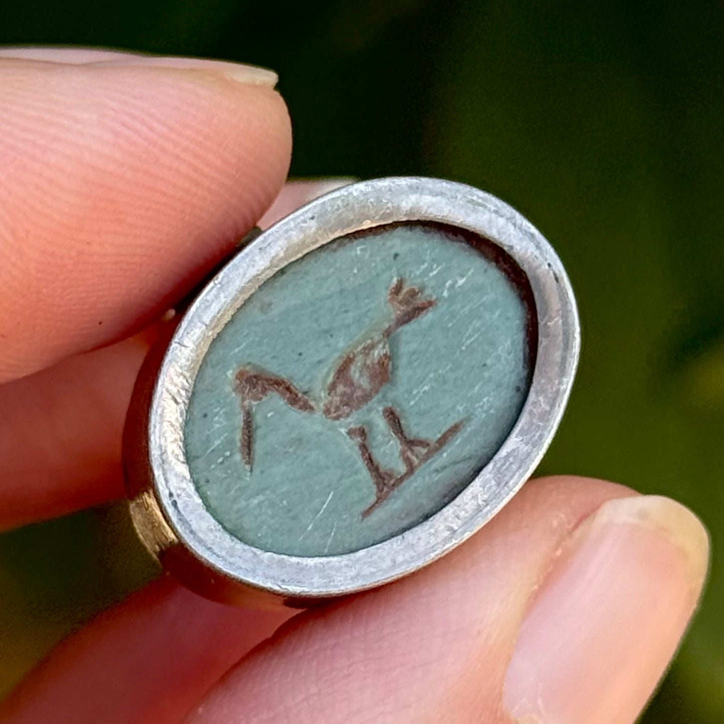 Egyptian Revival Faience Ring in Silver