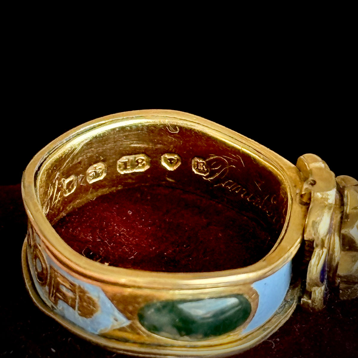 Victorian Sapphire Mourning Ring in 18 Carat Gold; circa 1852