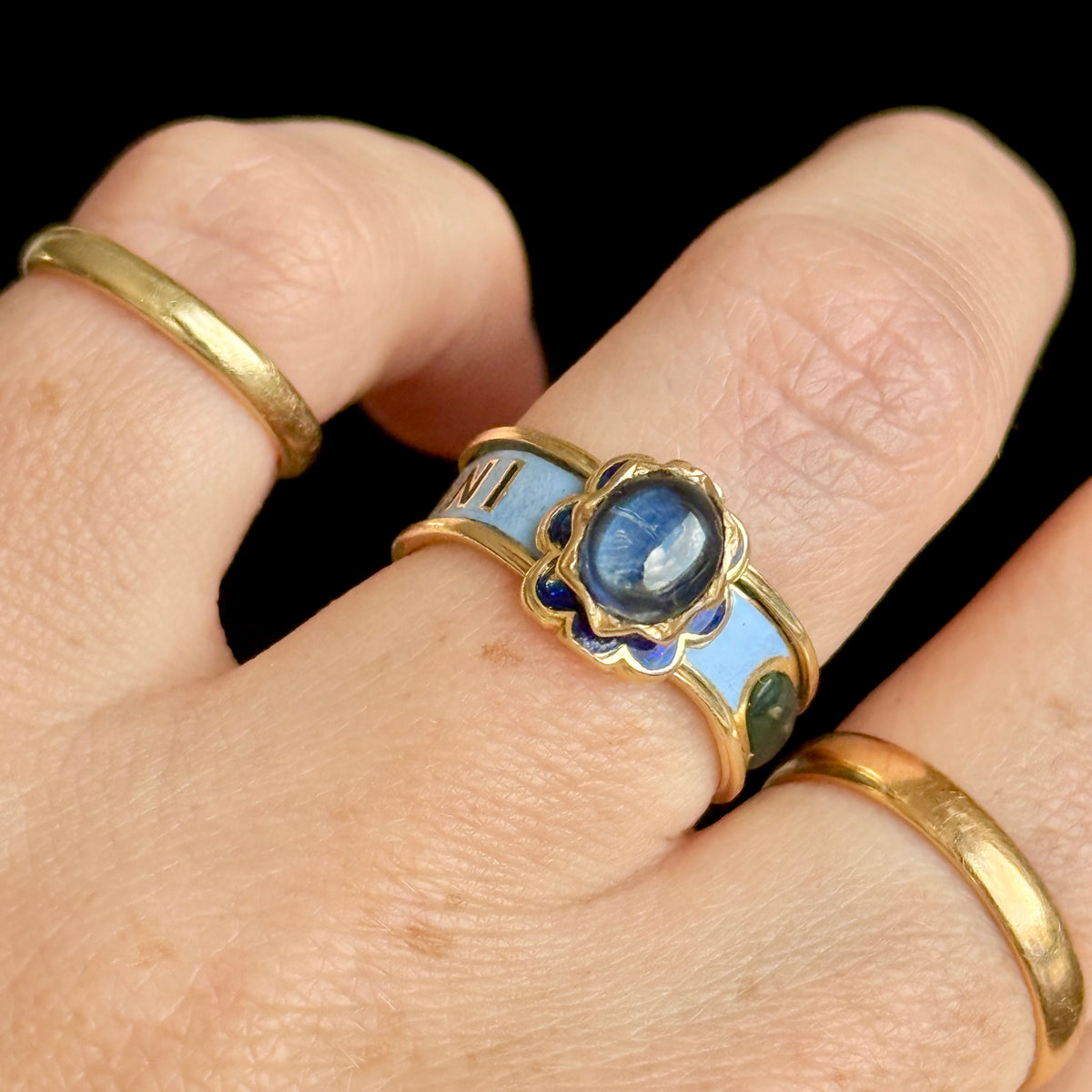 Victorian Sapphire Mourning Ring in 18 Carat Gold; circa 1852