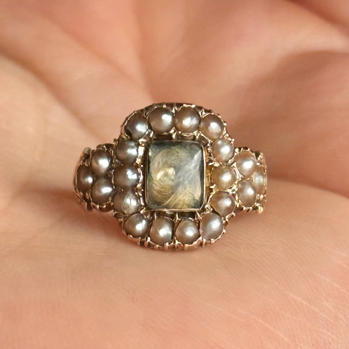 Antique Victorian Pearl Mourning Ring; Circa 1896