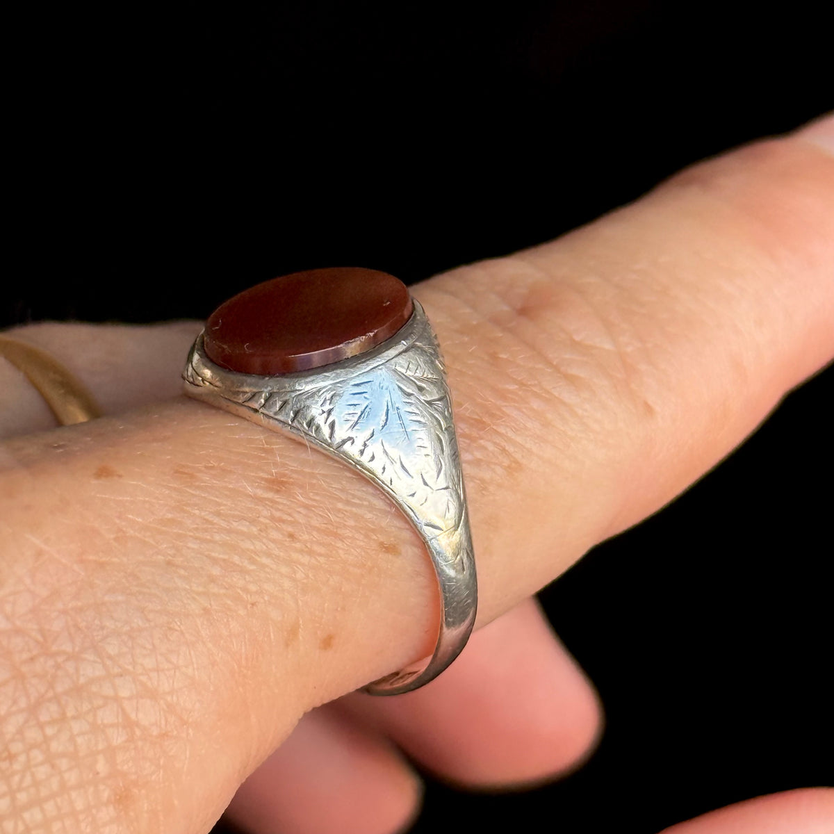 Antique Carnelian Signet Ring in Silver; Circa 1883