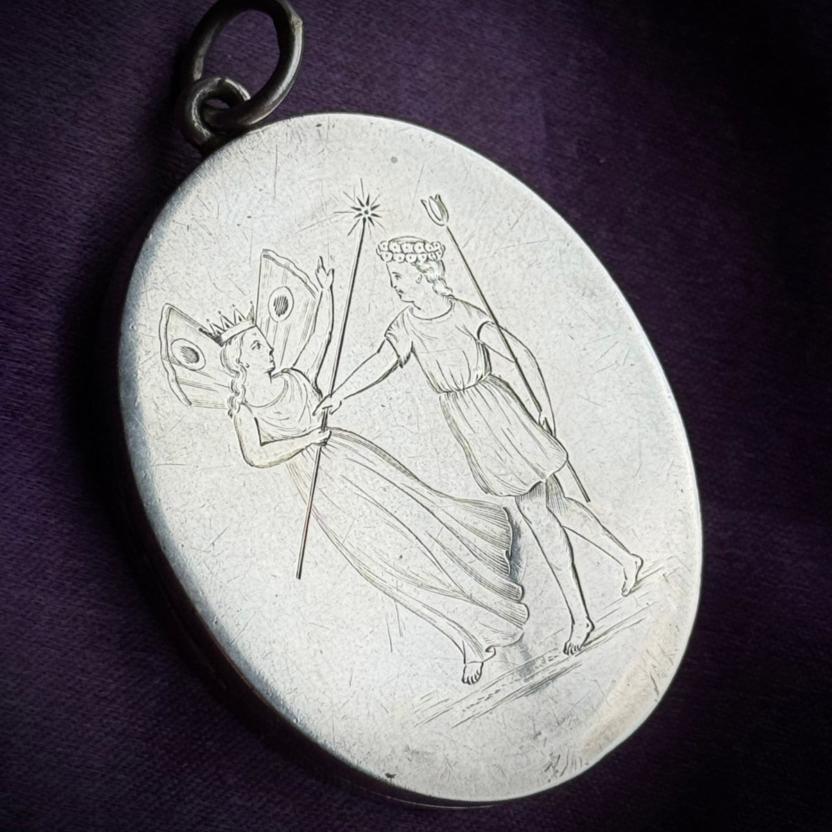 Antique Victorian Queen of the Fairies Locket in Silver; Circa 1878