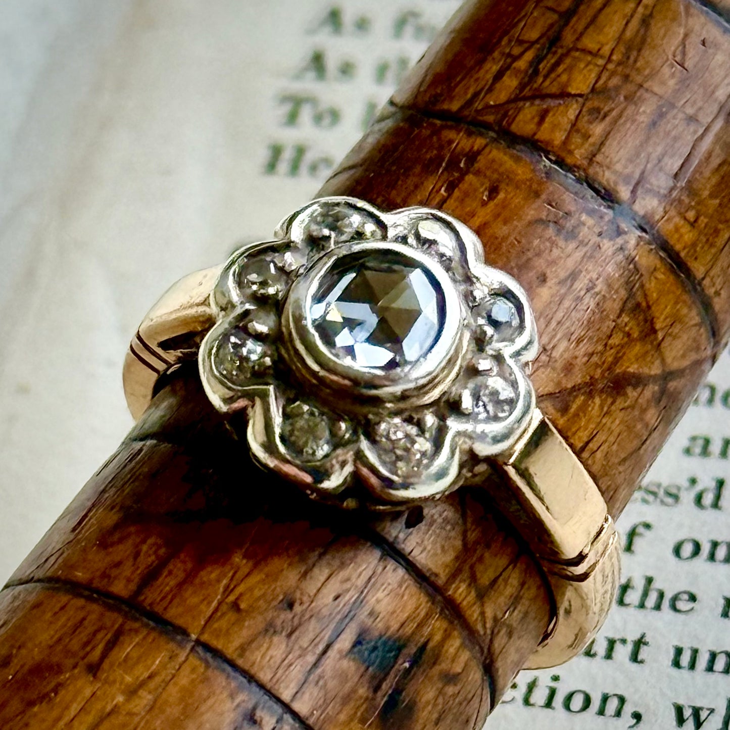 Antique Rose Cut Diamond Cluster Ring in 9 Carat Gold