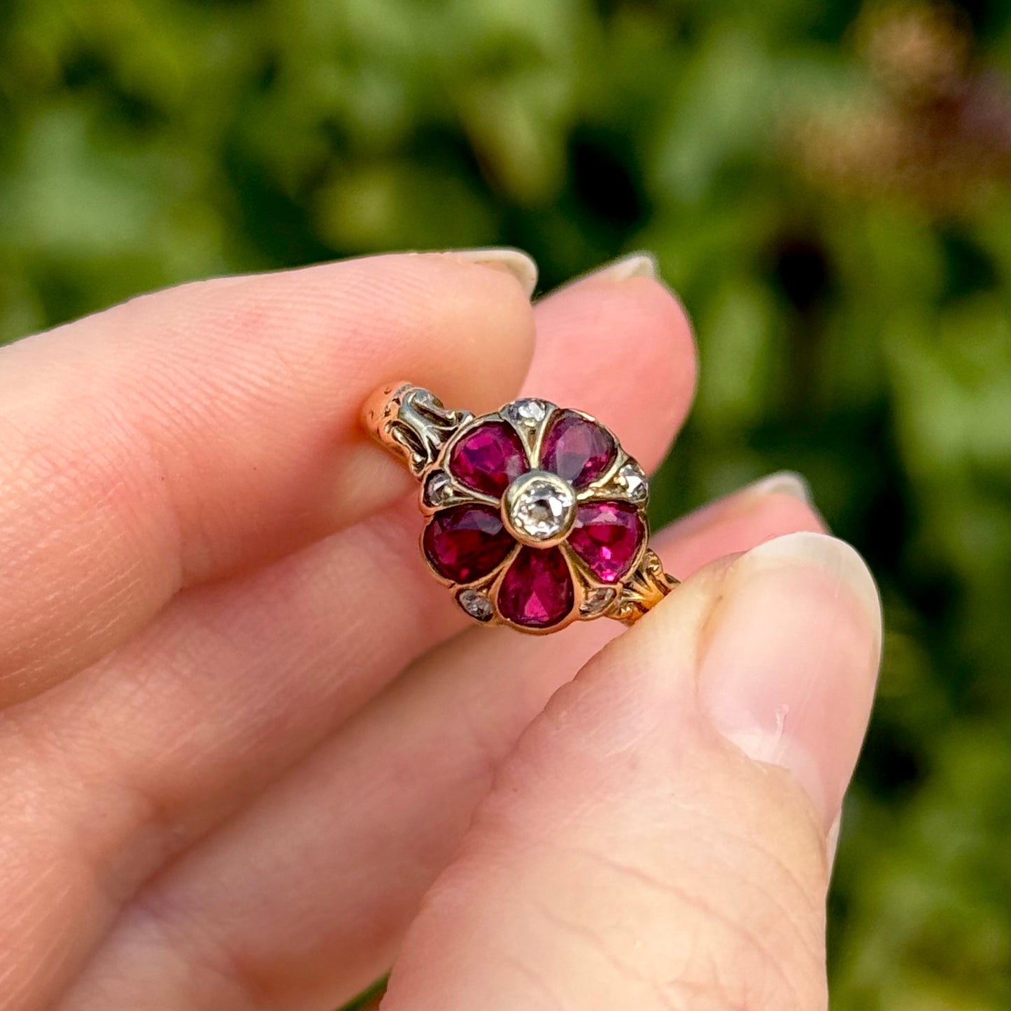 Antique Ruby & Diamond Viola Ring in 18 Carat Gold