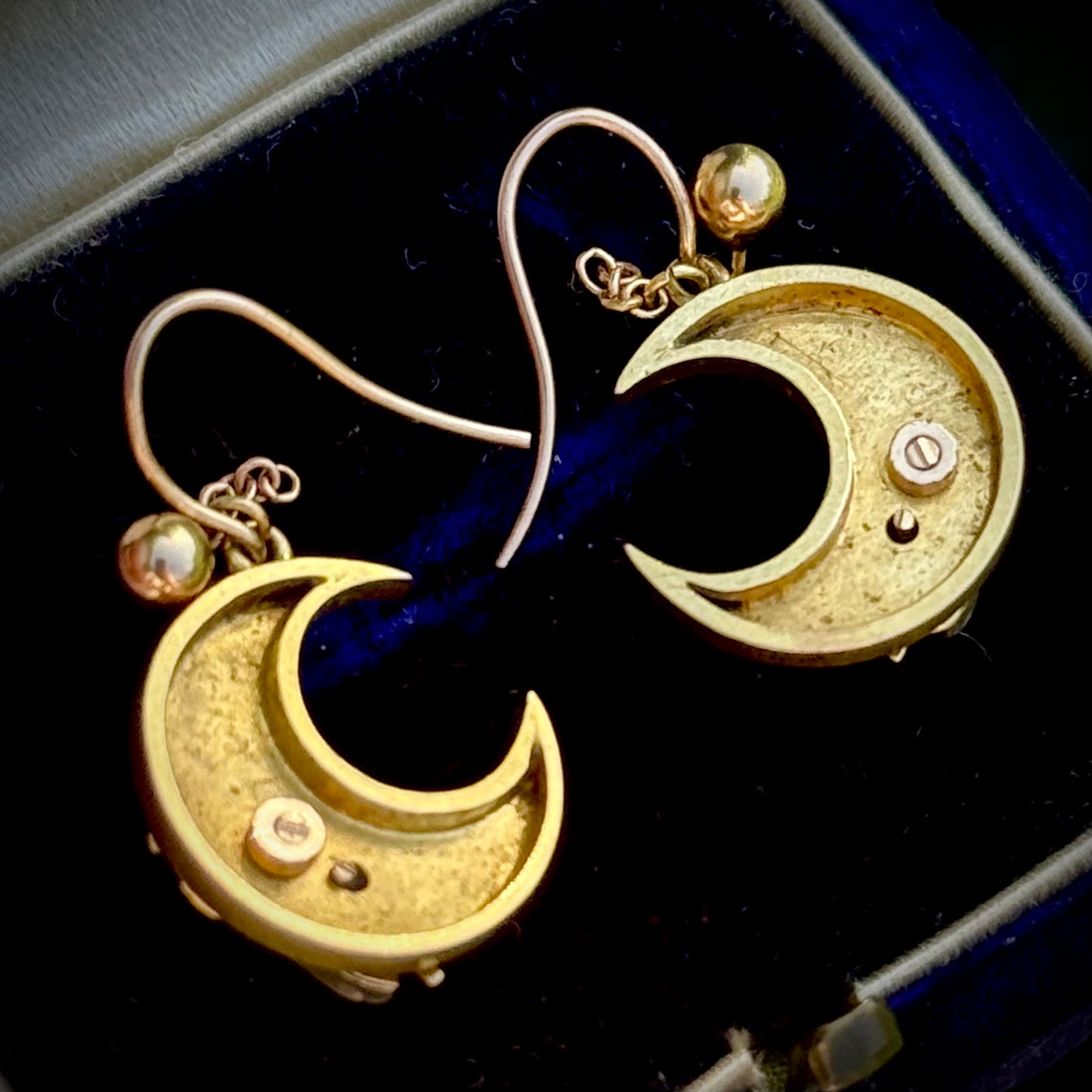 Victorian Crescent Moon Diamond & Ruby Fly Earrings