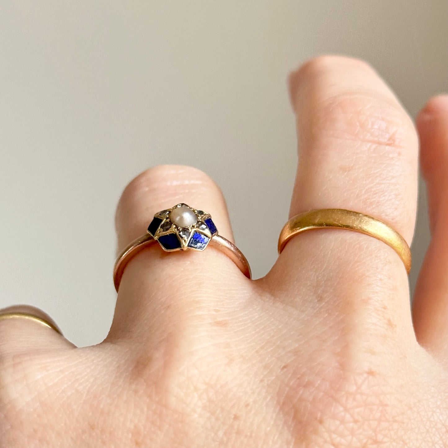 Enchanting Victorian Star Motif Diamond & Enamel Ring