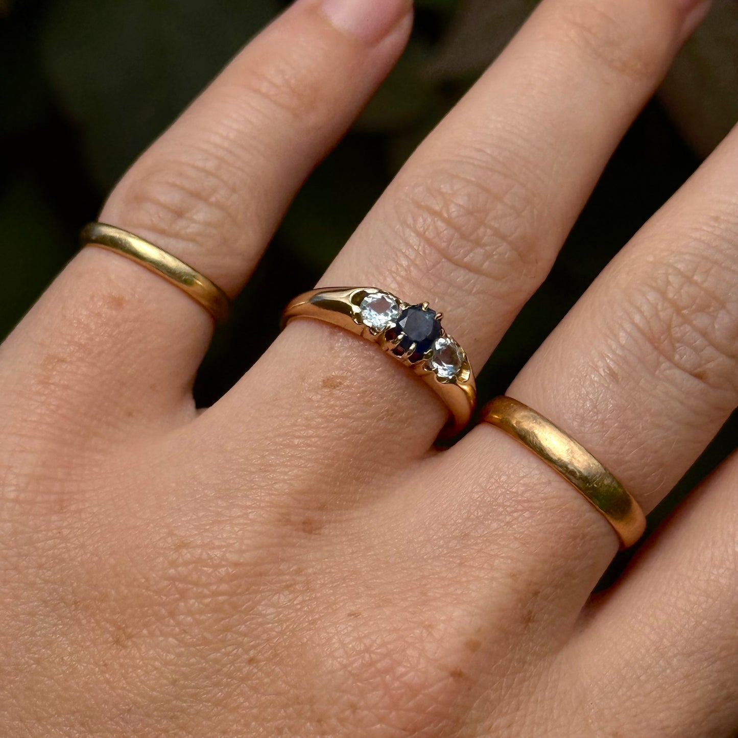 Antique Sapphire & Blue Topaz Trilogy Ring