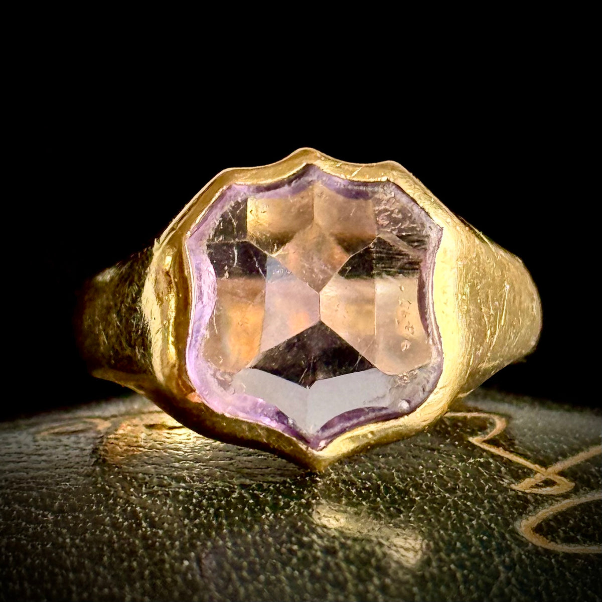 Antique Amethyst Signet Ring 18 Carat Gold; Circa 1908