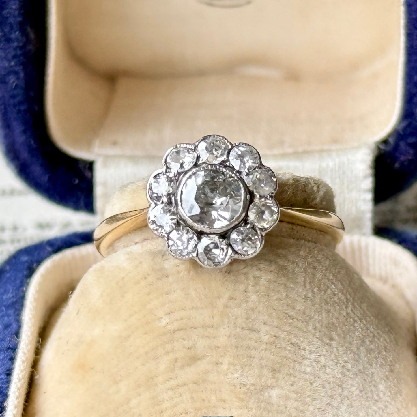Edwardian Diamond Daisy Cluster Ring in 18 Carat Gold; Circa 1900