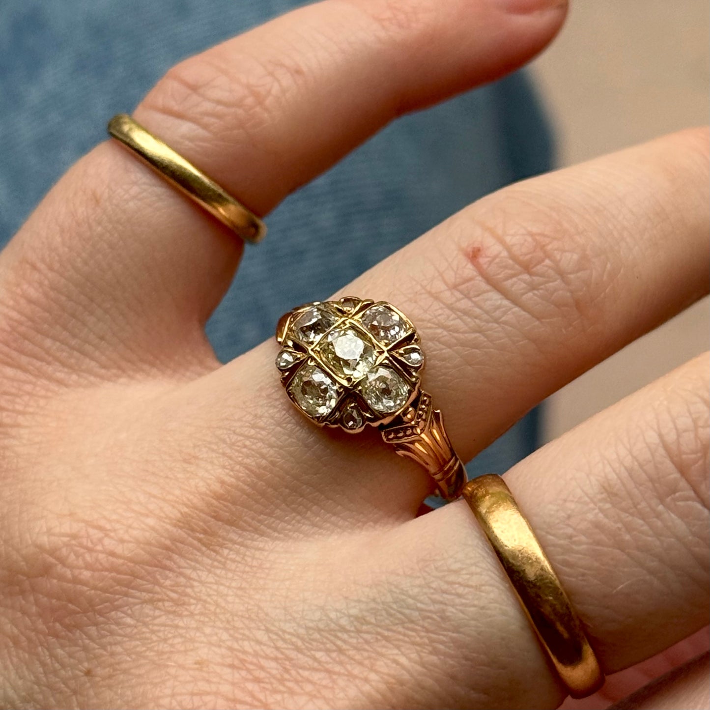 Victorian Old Cut Diamond Cluster Ring in 18 Carat Gold; Circa 1860