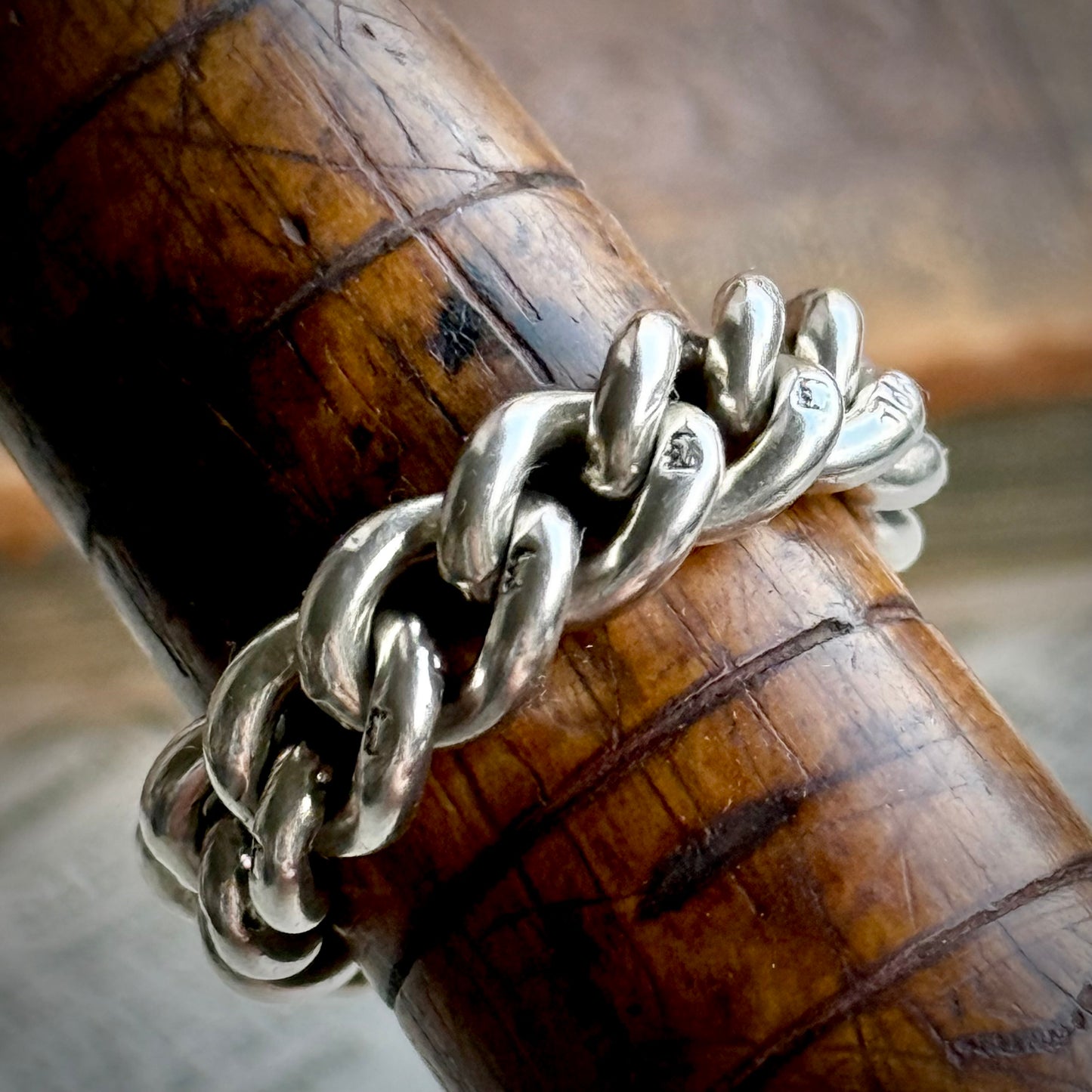 Antique Curb Chain Ring in Sterling Silver -2