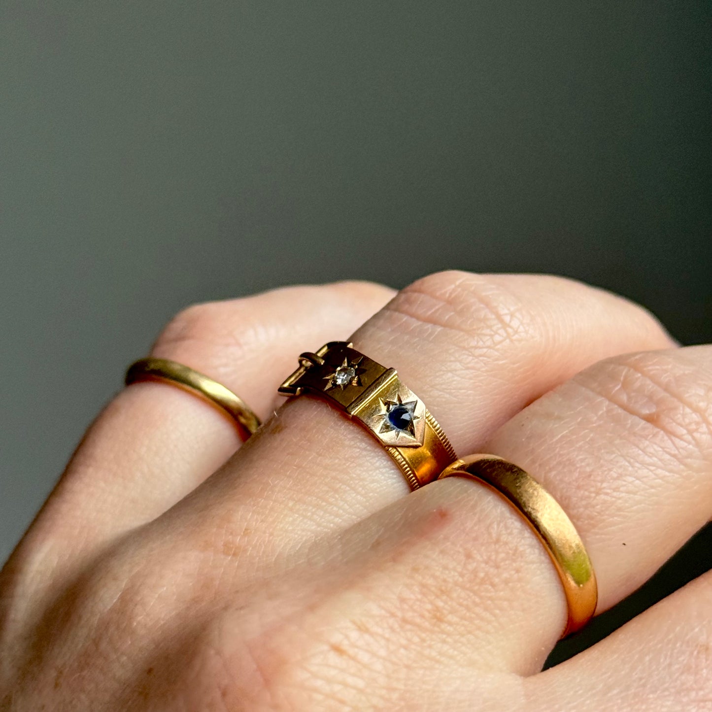 Victorian Buckle Diamond Ring in 15 Carat Gold; Circa 1891