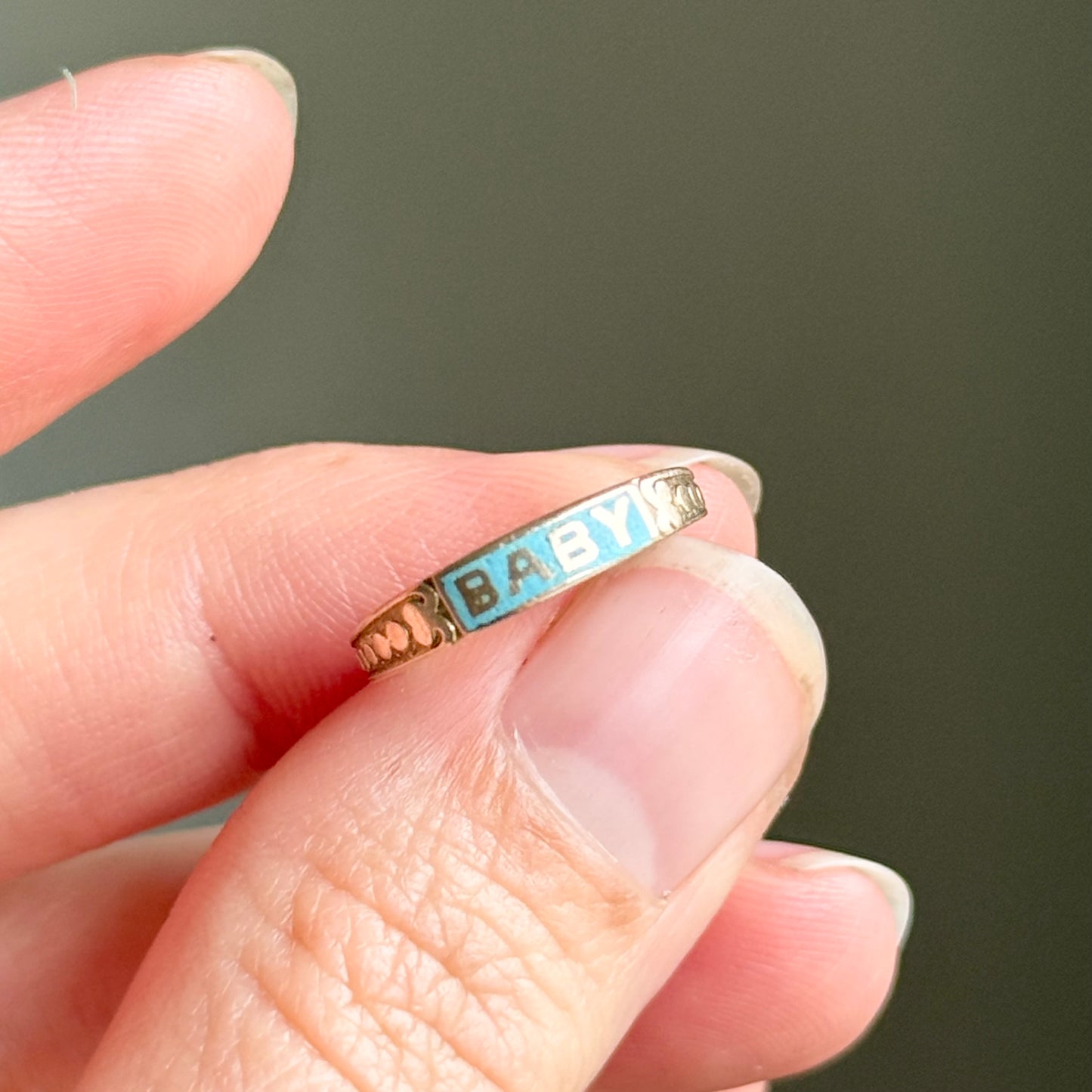 Antique Victorian Enamel 'Baby' Ring in 10 Carat gold
