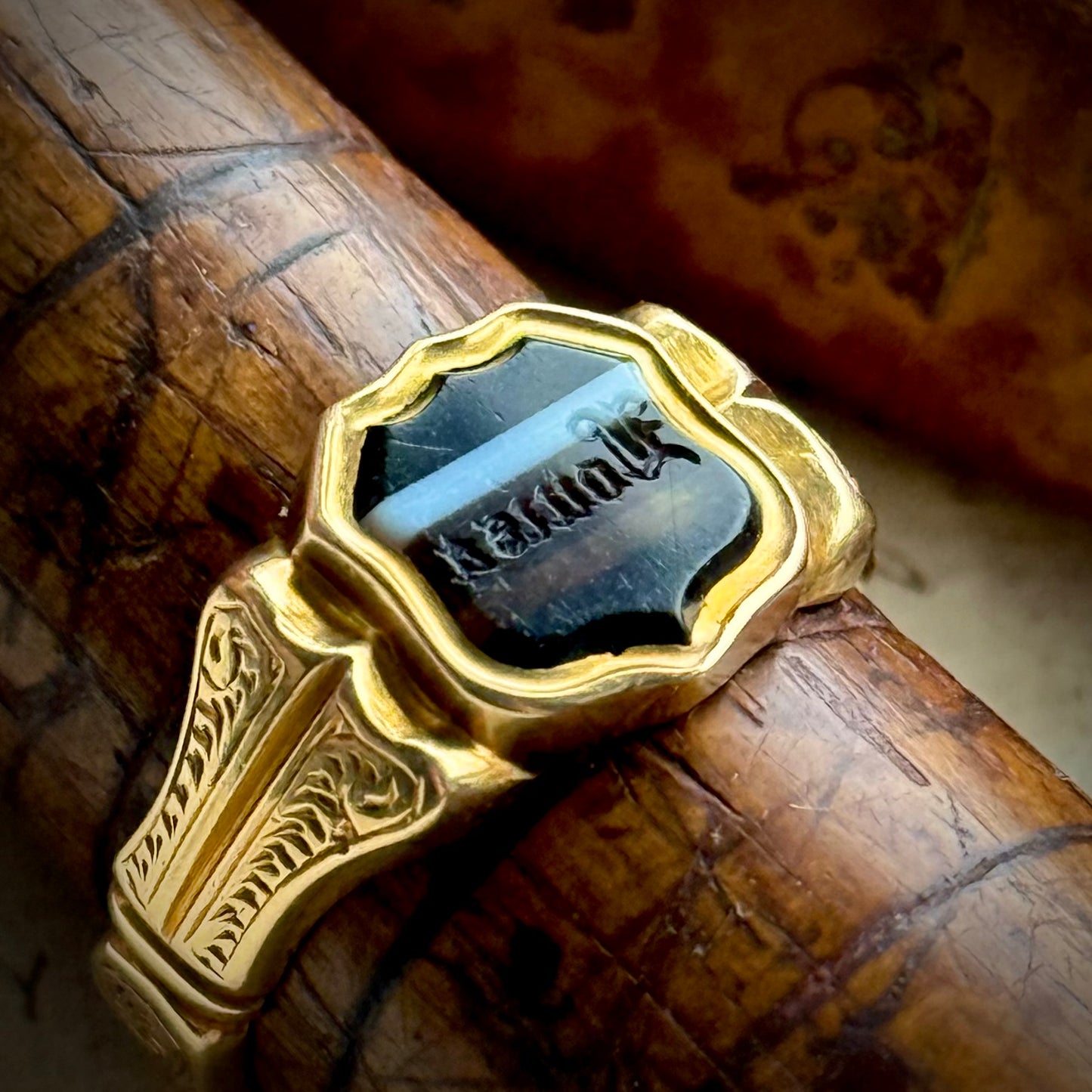 Antique Agate 'Louisa' Intaglio Ring in 18 Carat Gold; Circa 1900