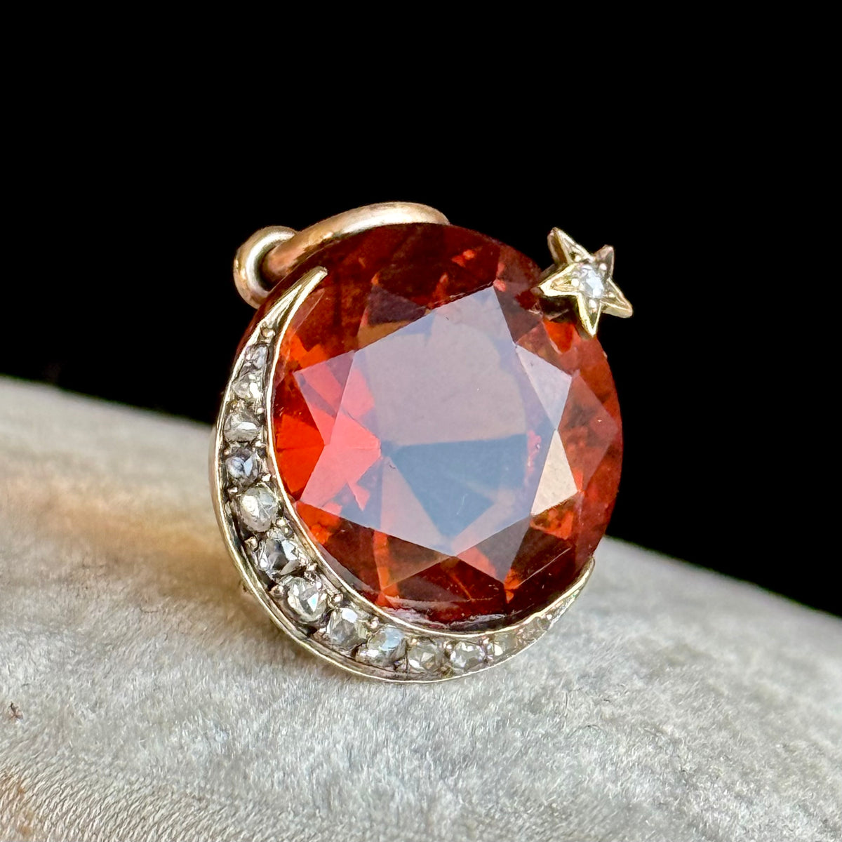Antique Celestial Citrine & Diamond Pendant in 18 Carat Gold; Circa 1890