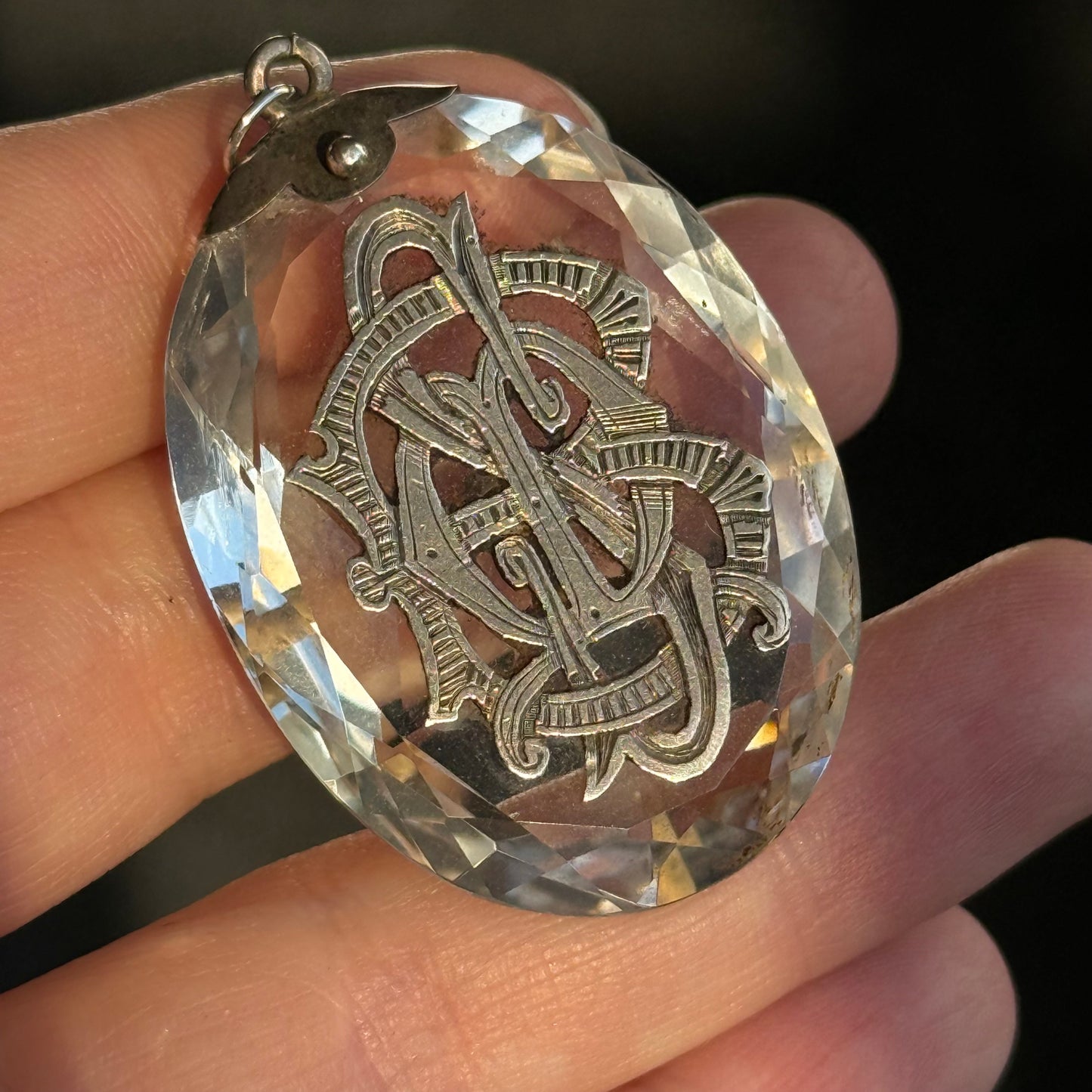 Victorian Rock Crystal & Silver Monogram Pendant; Circa 1860