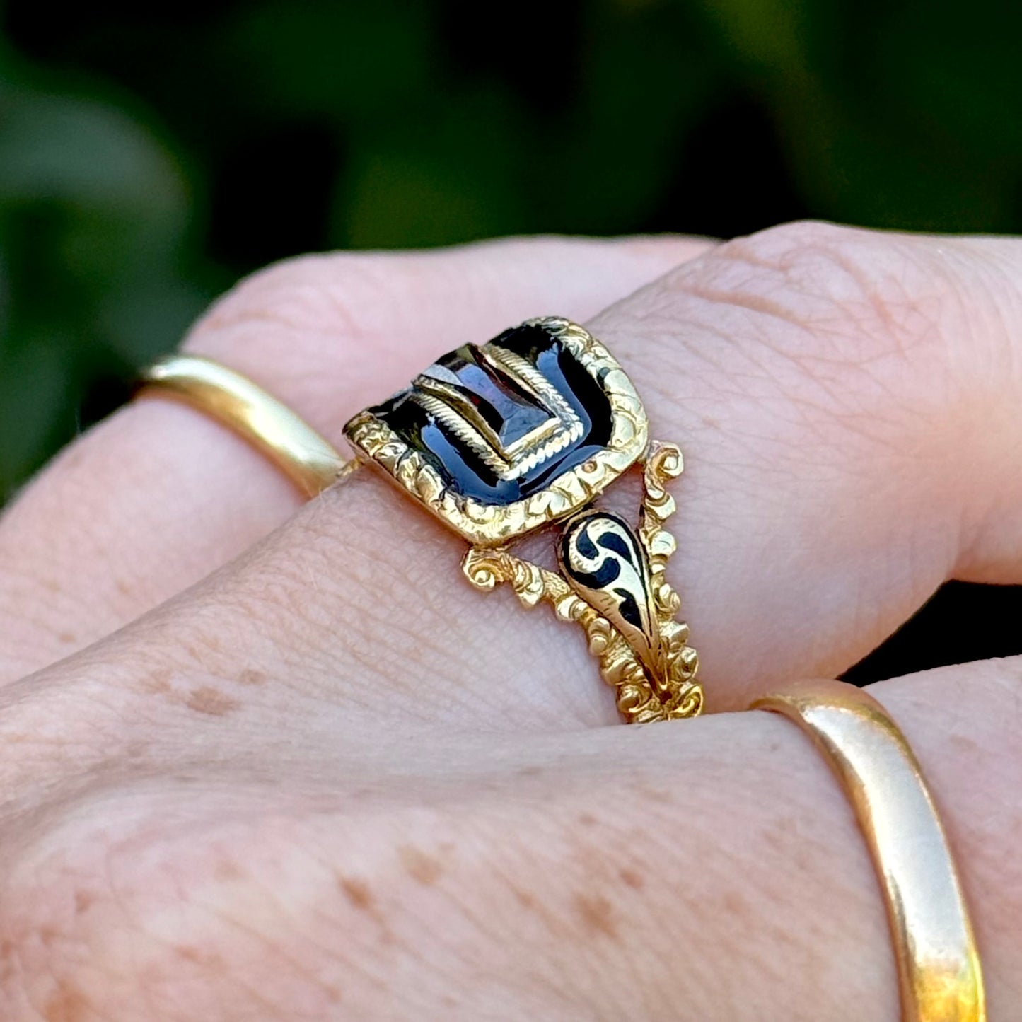 Georgian Garnet Mourning Ring; Circa 1829