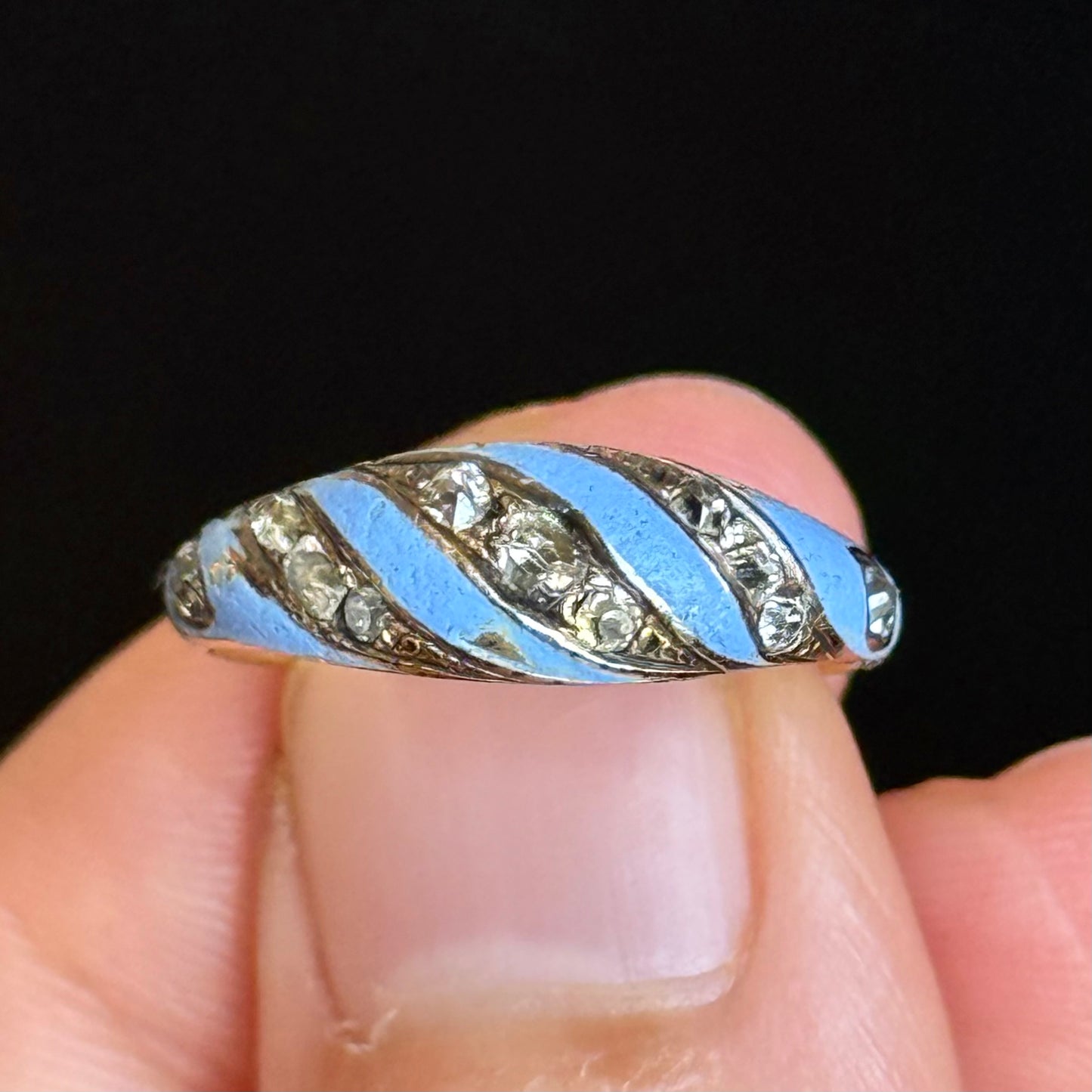 Antique Victorian Diamond & Blue Enamel Ring