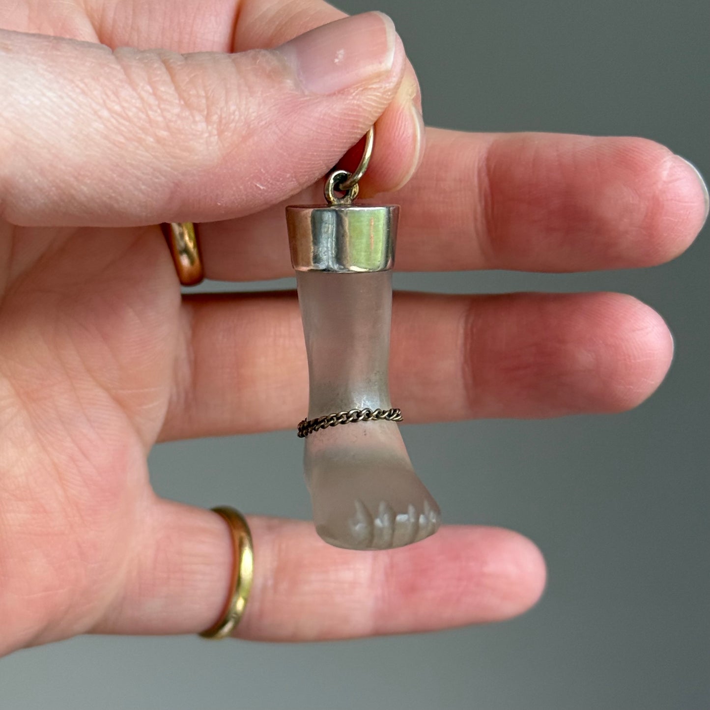 Antique Rock Crystal Foot Charm Pendant in Silver