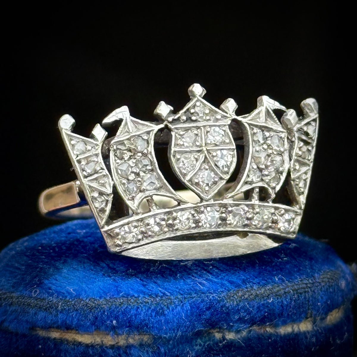 Antique Diamond Navy Sweetheart Ring 9 Carat Gold; Circa 1920