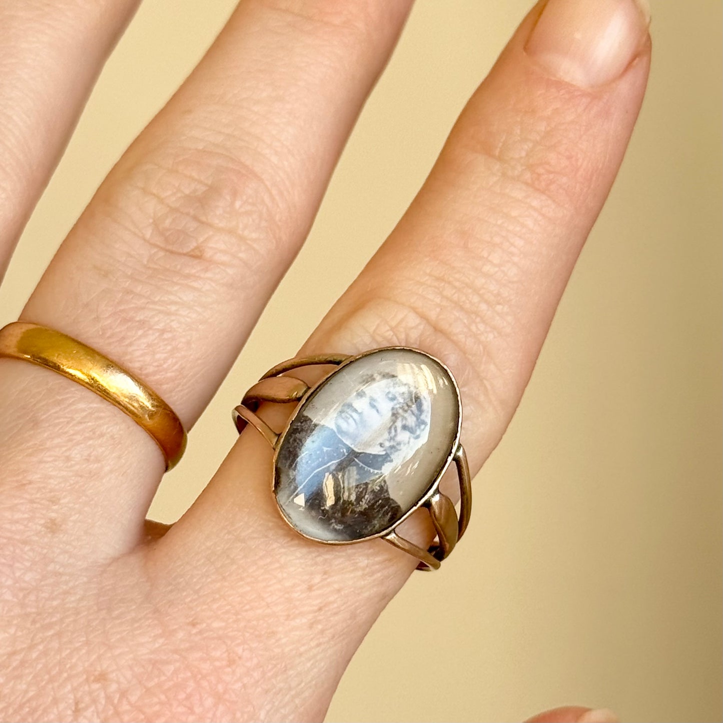 Antique Victorian Mourning 'Mary' Portrait Ring; Circa 1860