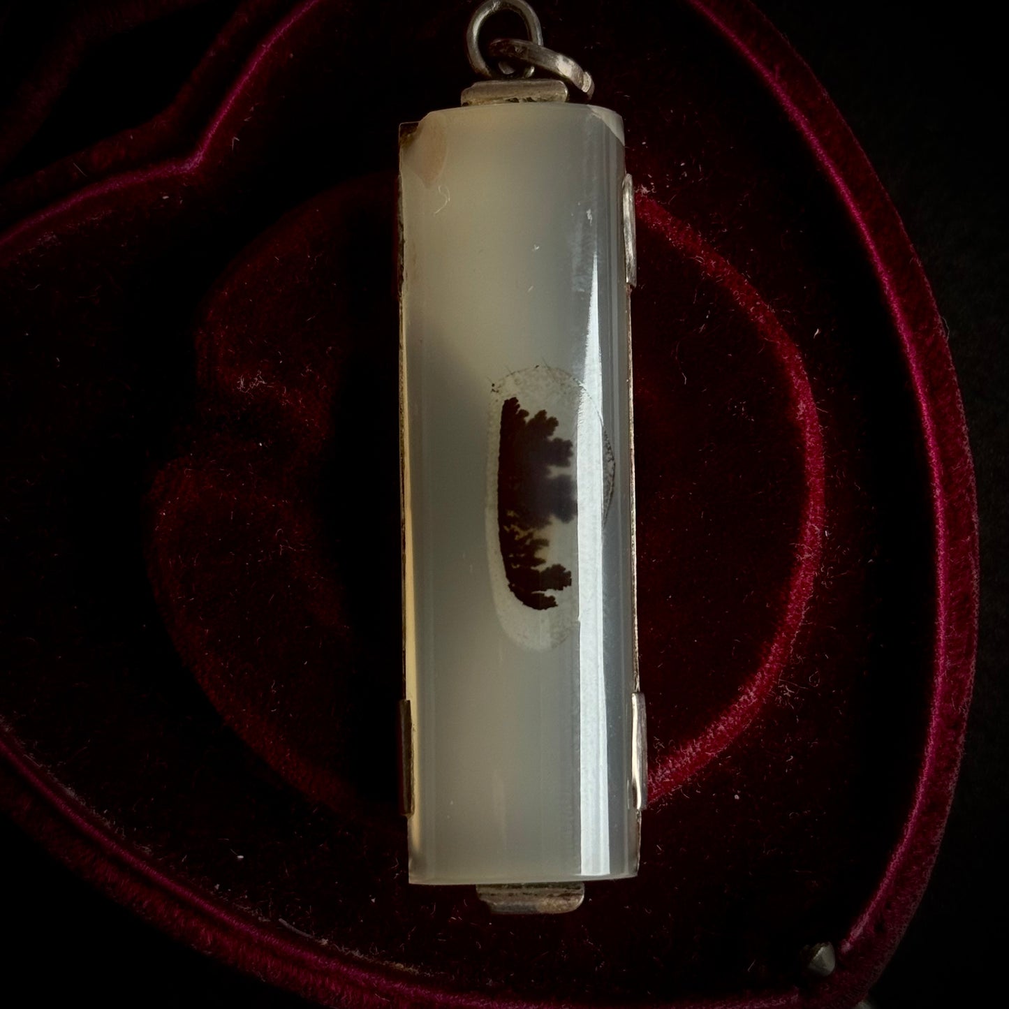 Antique Scenic Dendritic Agate Pendant in Silver
