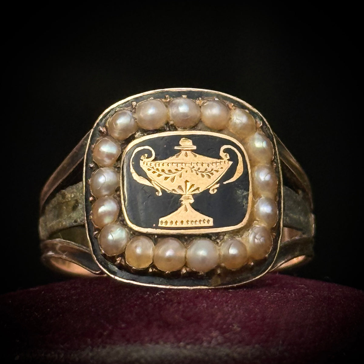 Antique Georgian Urn Mourning Ring in 9 Carat Gold; circa 1820