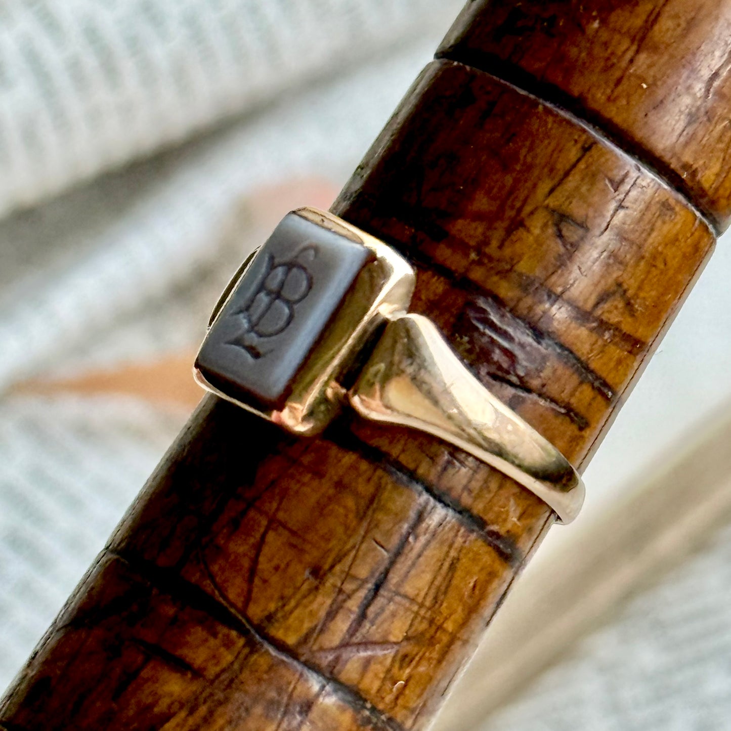 Sardonyx Monogram Signet Ring in 9 Carat Gold; Circa 1900