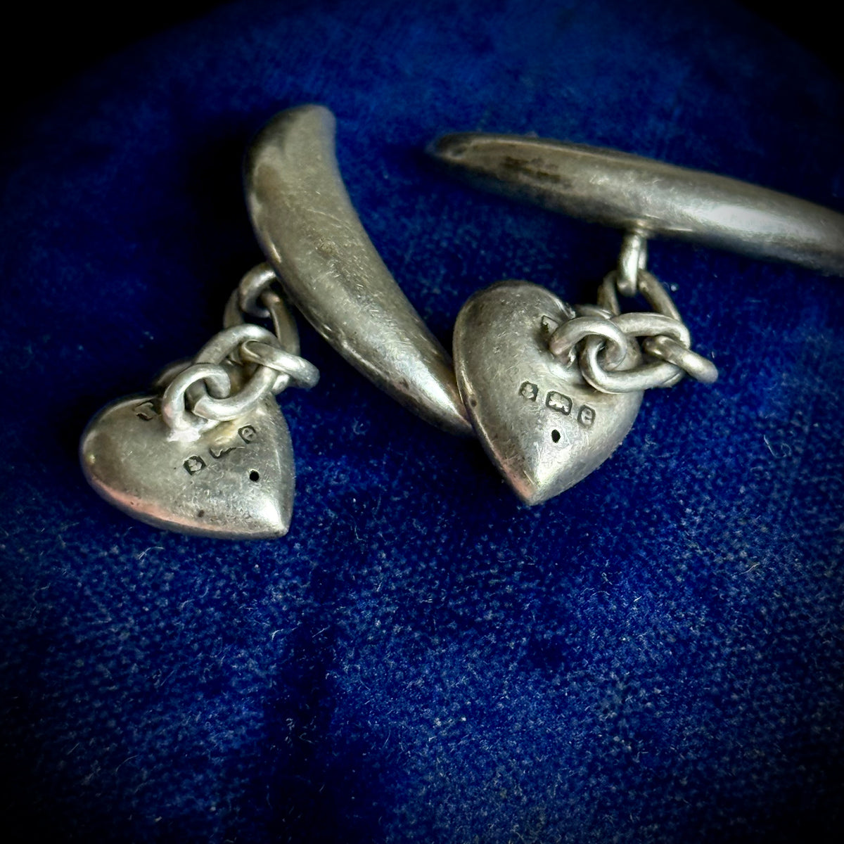 Antique Edwardian Heart & Moon Silver Cufflinks; circa 1904