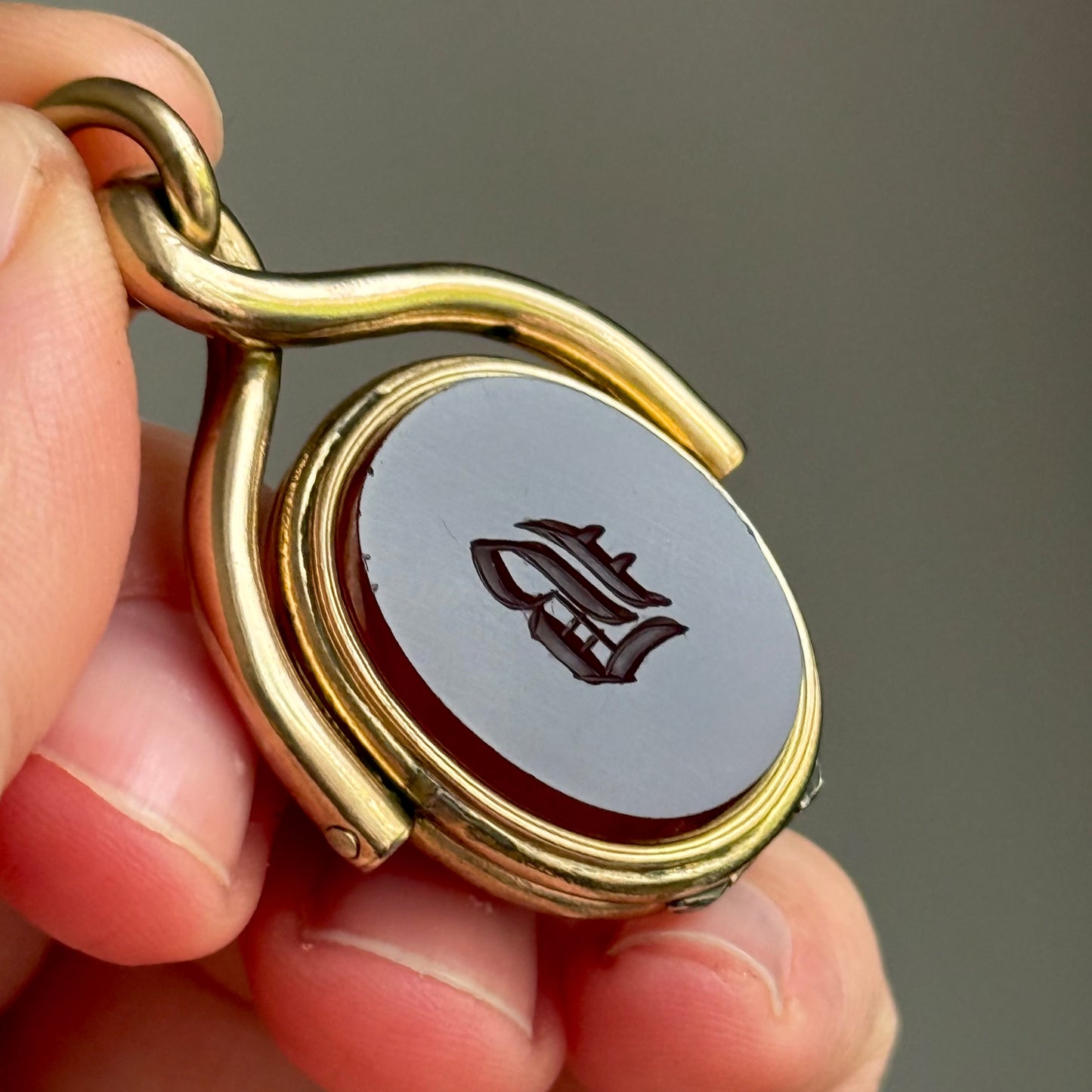 Antique Monogram 'B' Agate Locket Swivel Fob