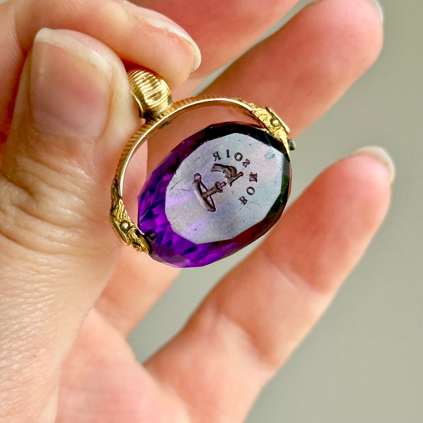 Victorian French Triple Sided Snake Fob Seal in 15 Carat Gold; Circa 1850