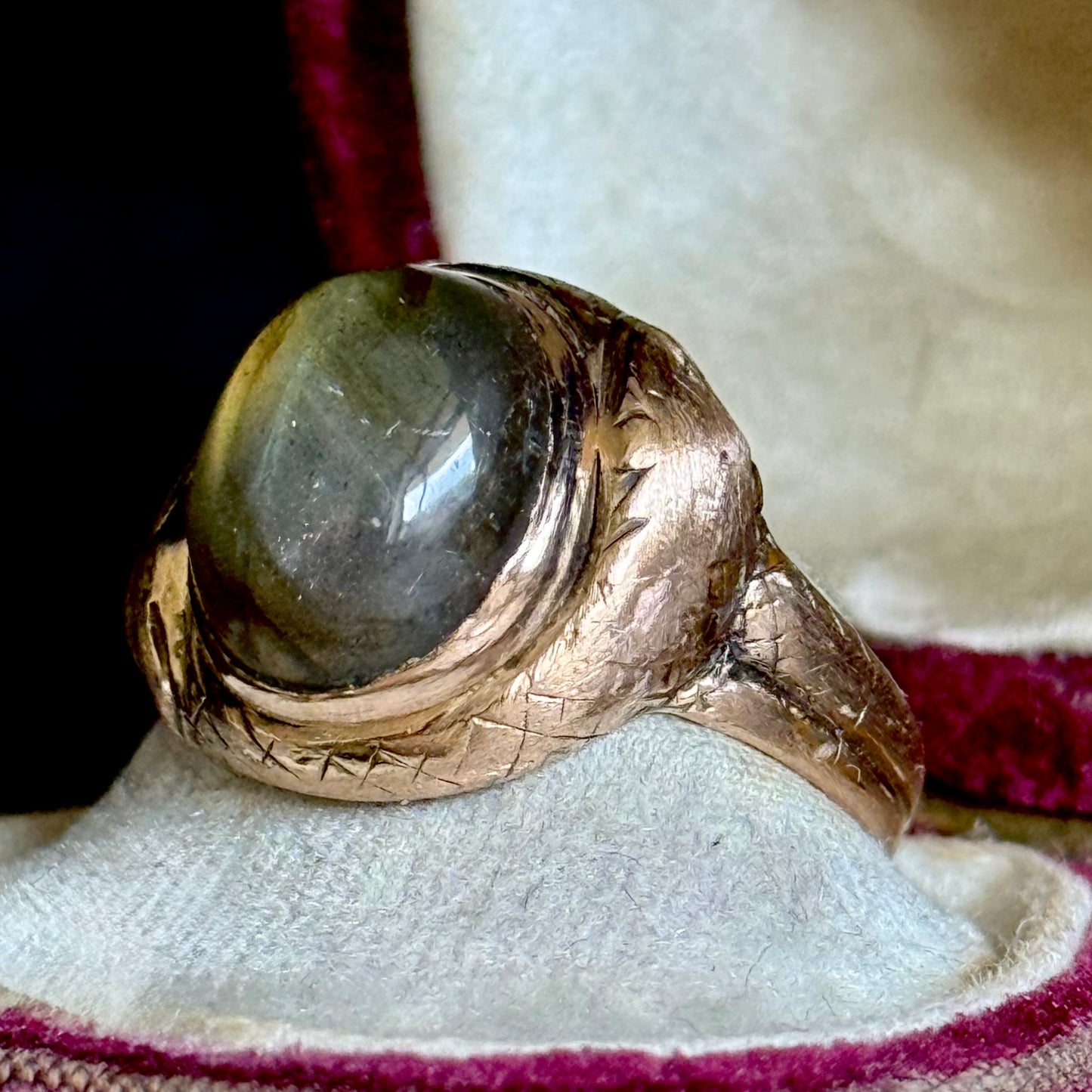 Victorian Laborite Snake Ring in 15 Carat Rose Gold; Circa 1876