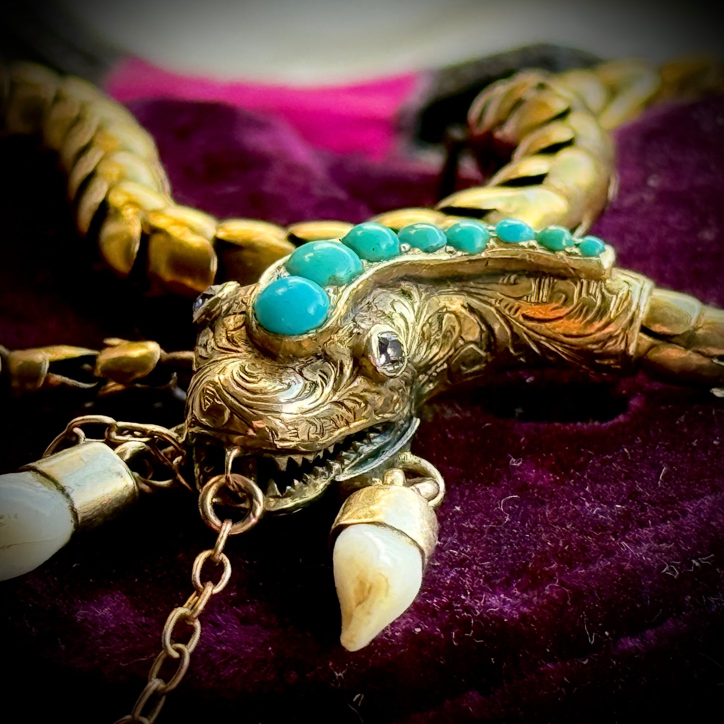 Victorian Diamond & Milk Tooth Snake Bracelet in 15 Carat Gold; Circa 1880