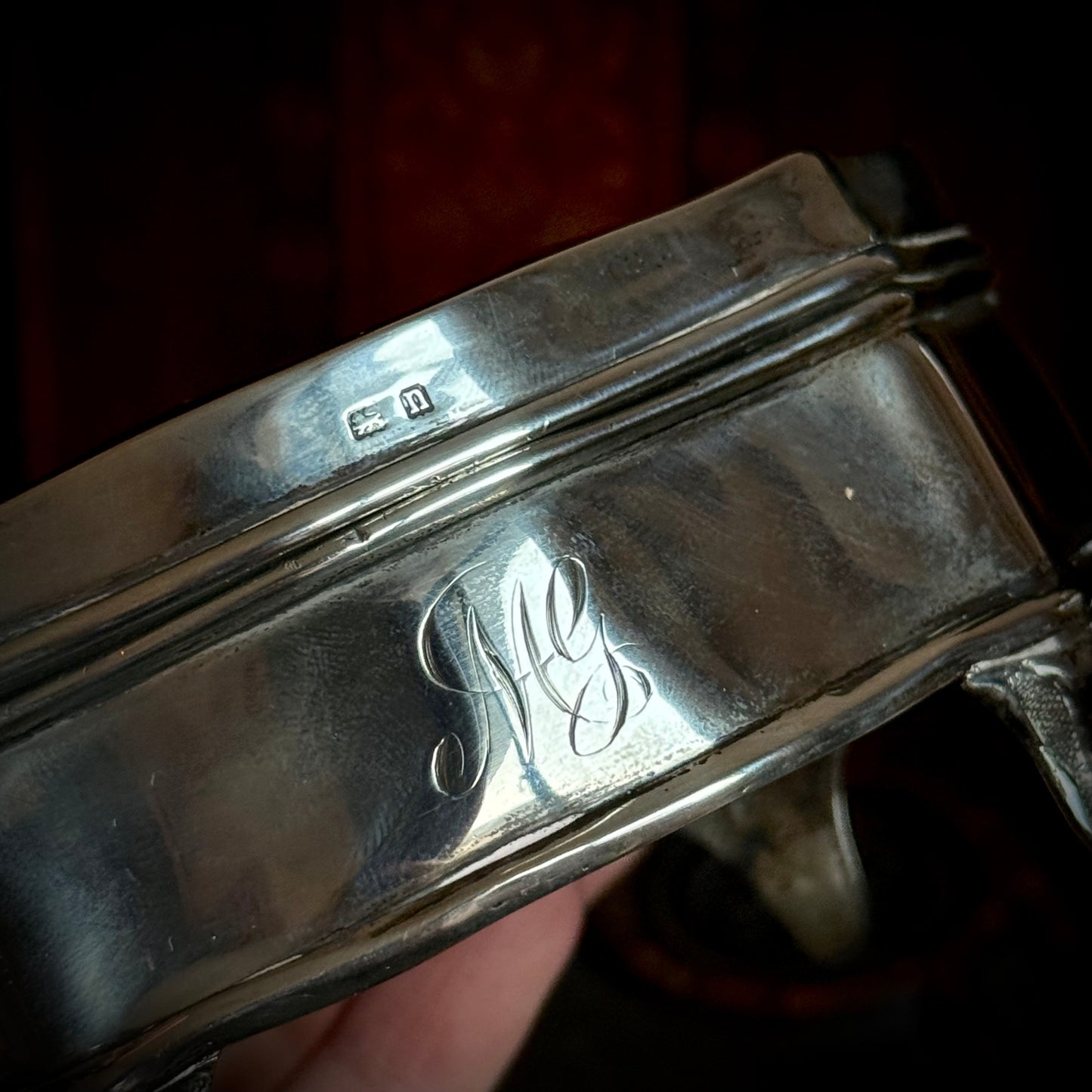 Antique Sterling Silver & Velvet Jewellery Box, England 1912