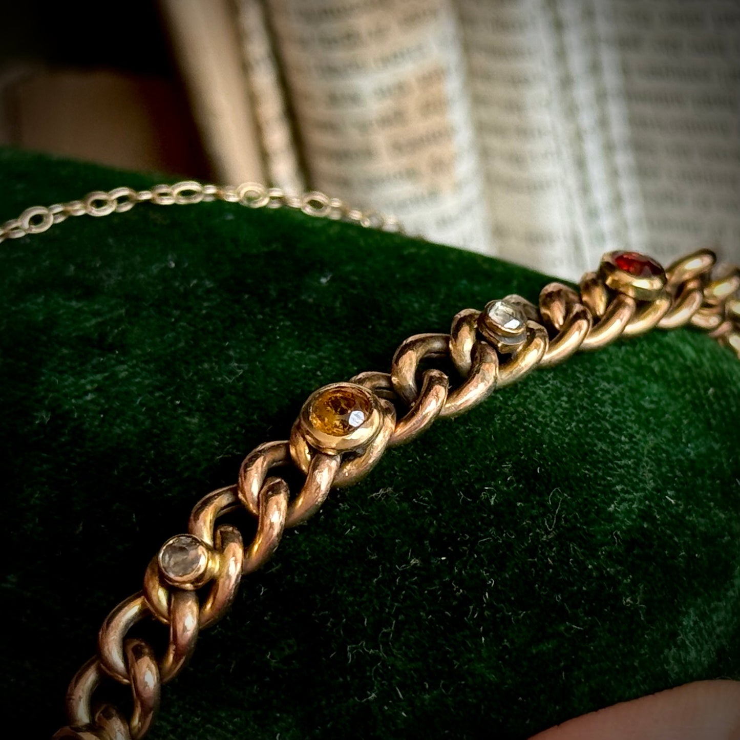 Antique Diamond, Garnet & Citrine Bracelet in 9 Carat Gold