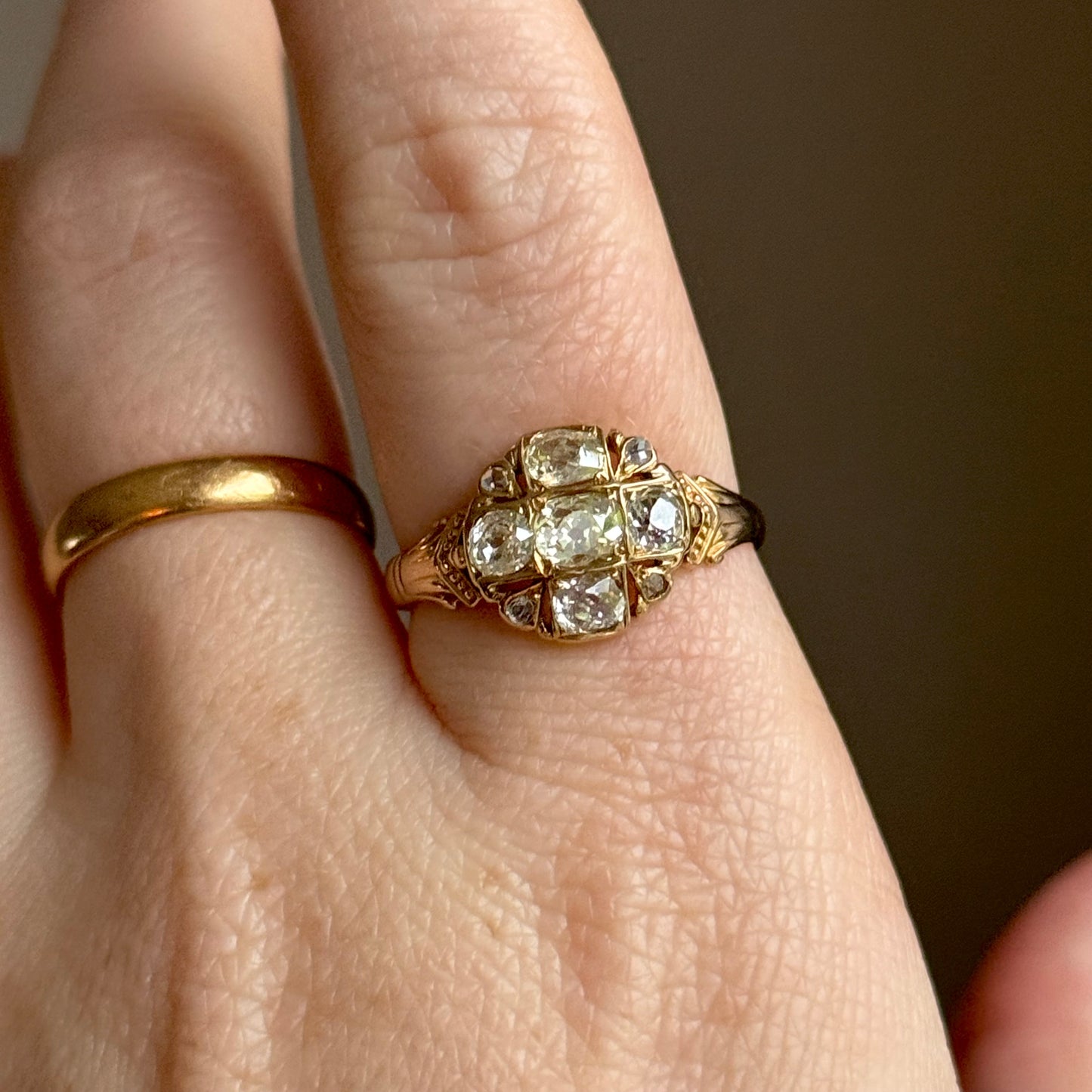 Victorian Old Cut Diamond Cluster Ring in 18 Carat Gold; Circa 1860