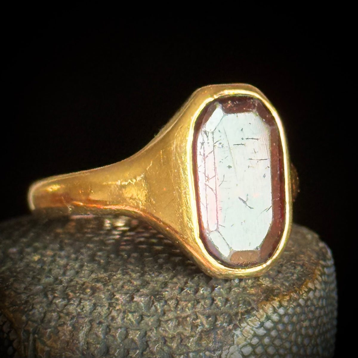 Antique Garnet Signet Ring in 18 Carat Gold; Circa 1919