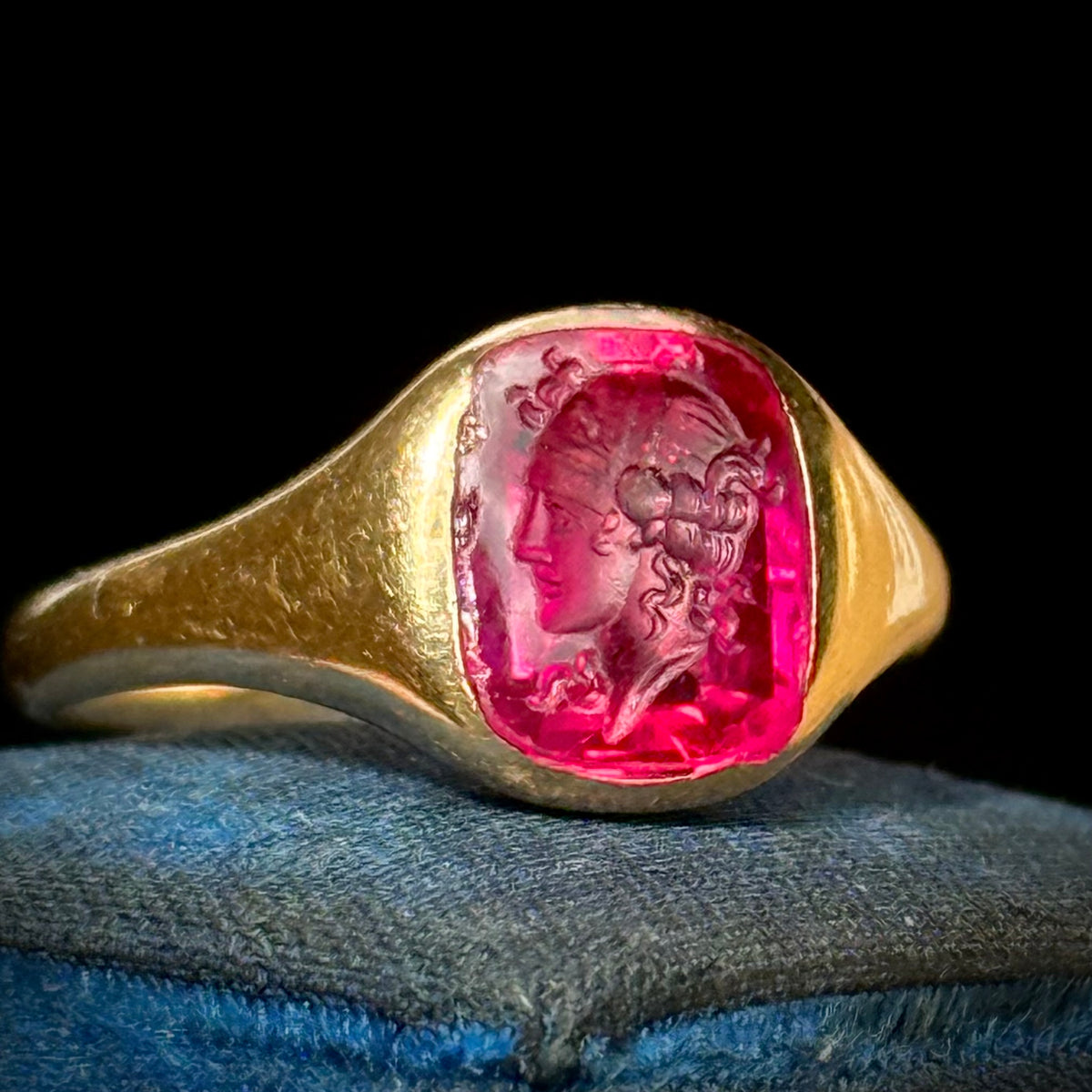 Antique Edwardian Goddess Intaglio Ring 18 Carat Gold; Circa 1900