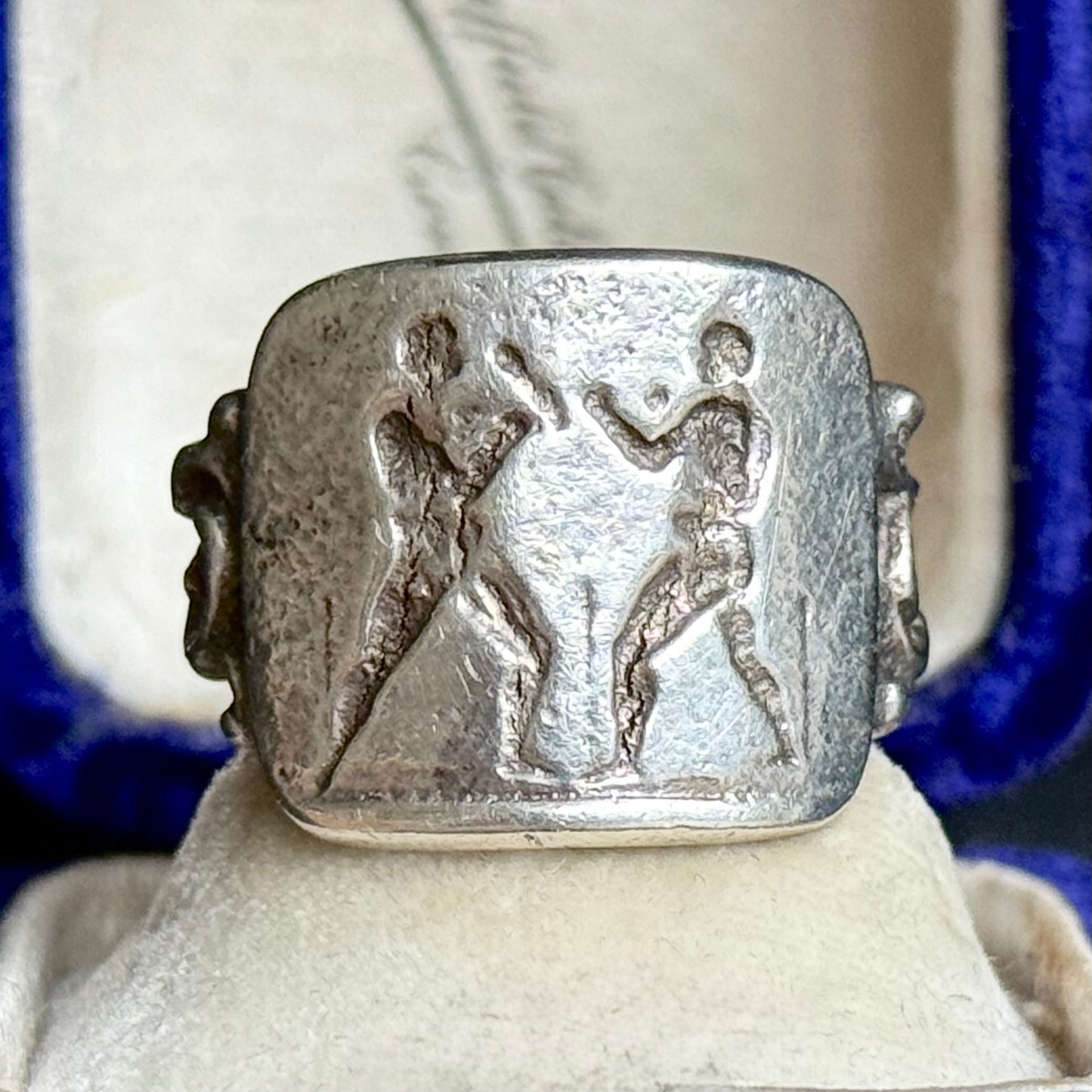 Vintage Roman Boxers Signet Ring in Silver