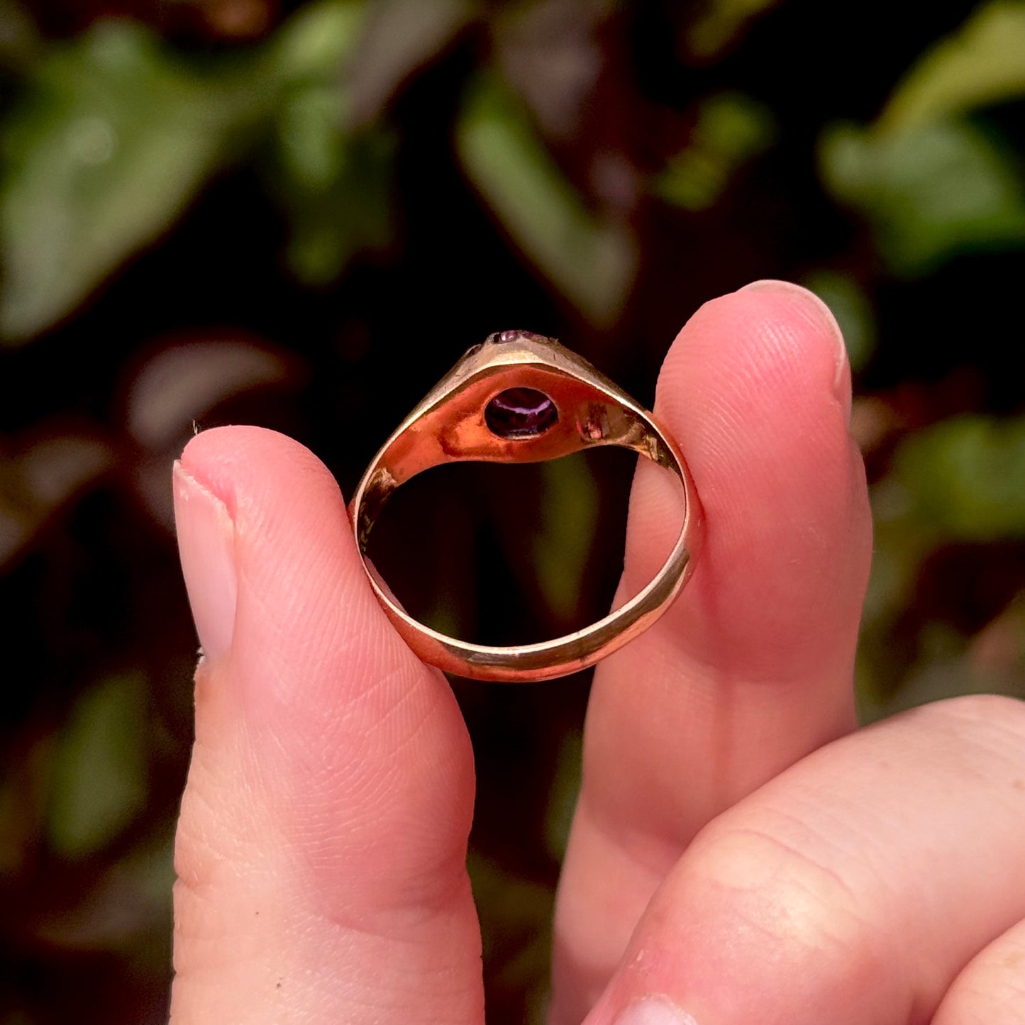 Large Old Cut Pink Sapphire Ring in 9 Carat Rose Gold; Circa 1890
