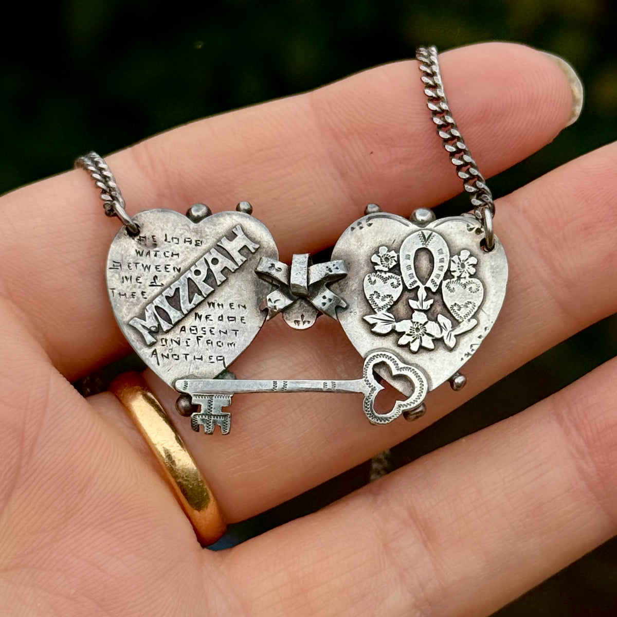 Antique Sentimental Mizpah Necklace in Silver; Circa 1900