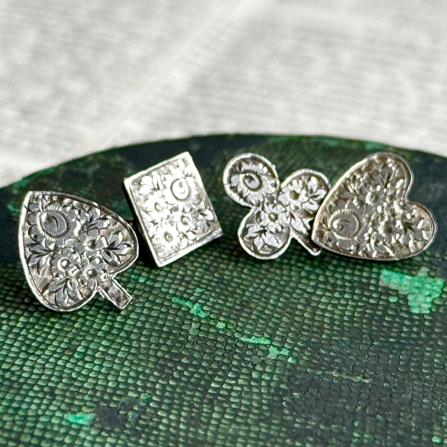 Victorian Silver Playing Card Suit Cufflinks; Circa 1898