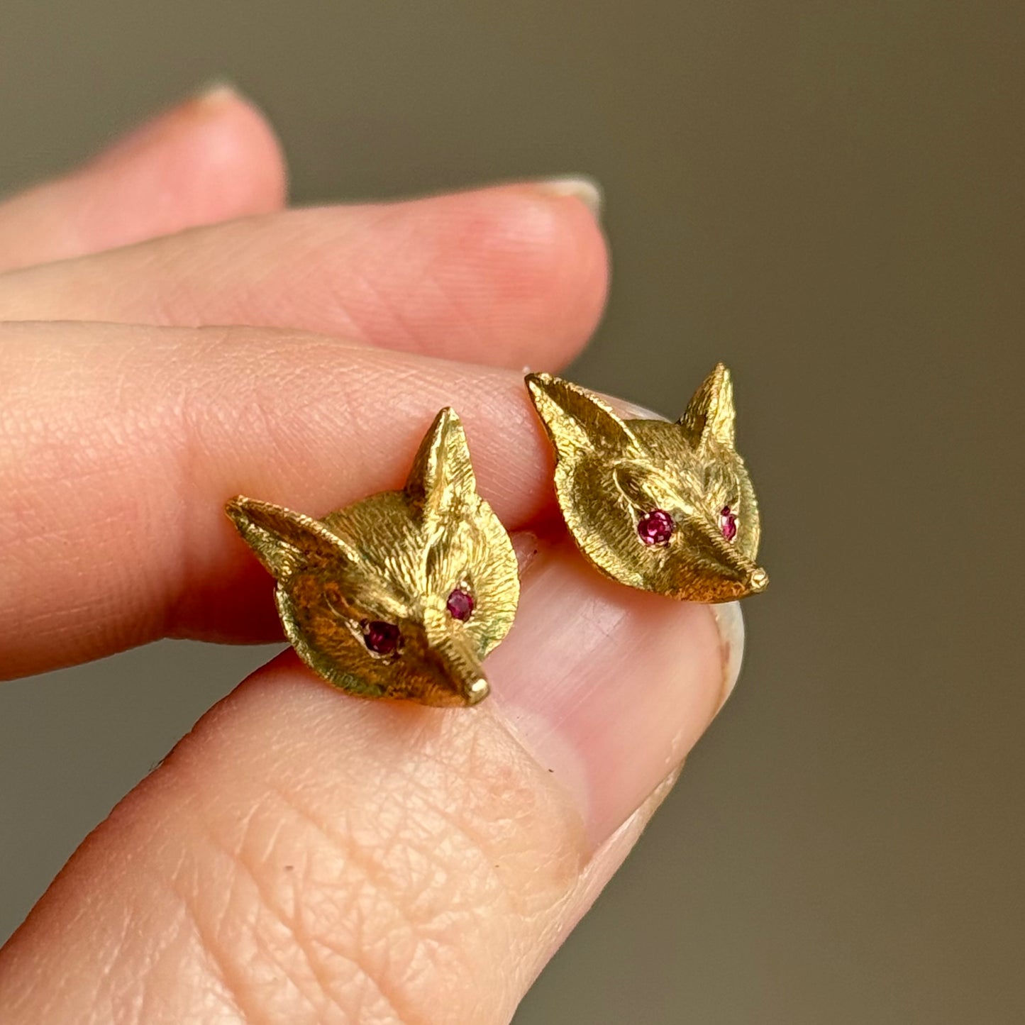 Victorian Style Ruby Fox Earrings in 9 Carat gold; Circa 1987