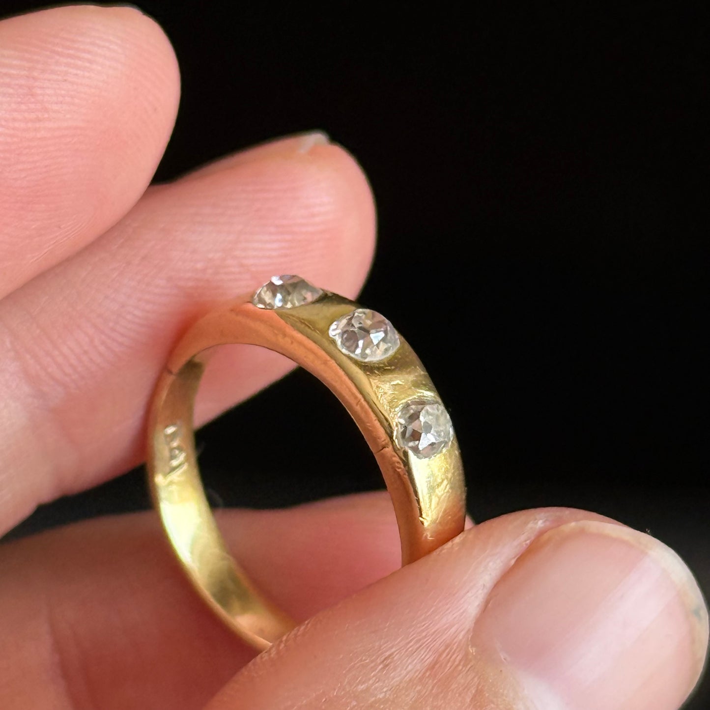Antique Old Cut Diamond Trilogy Ring; Circa 1890