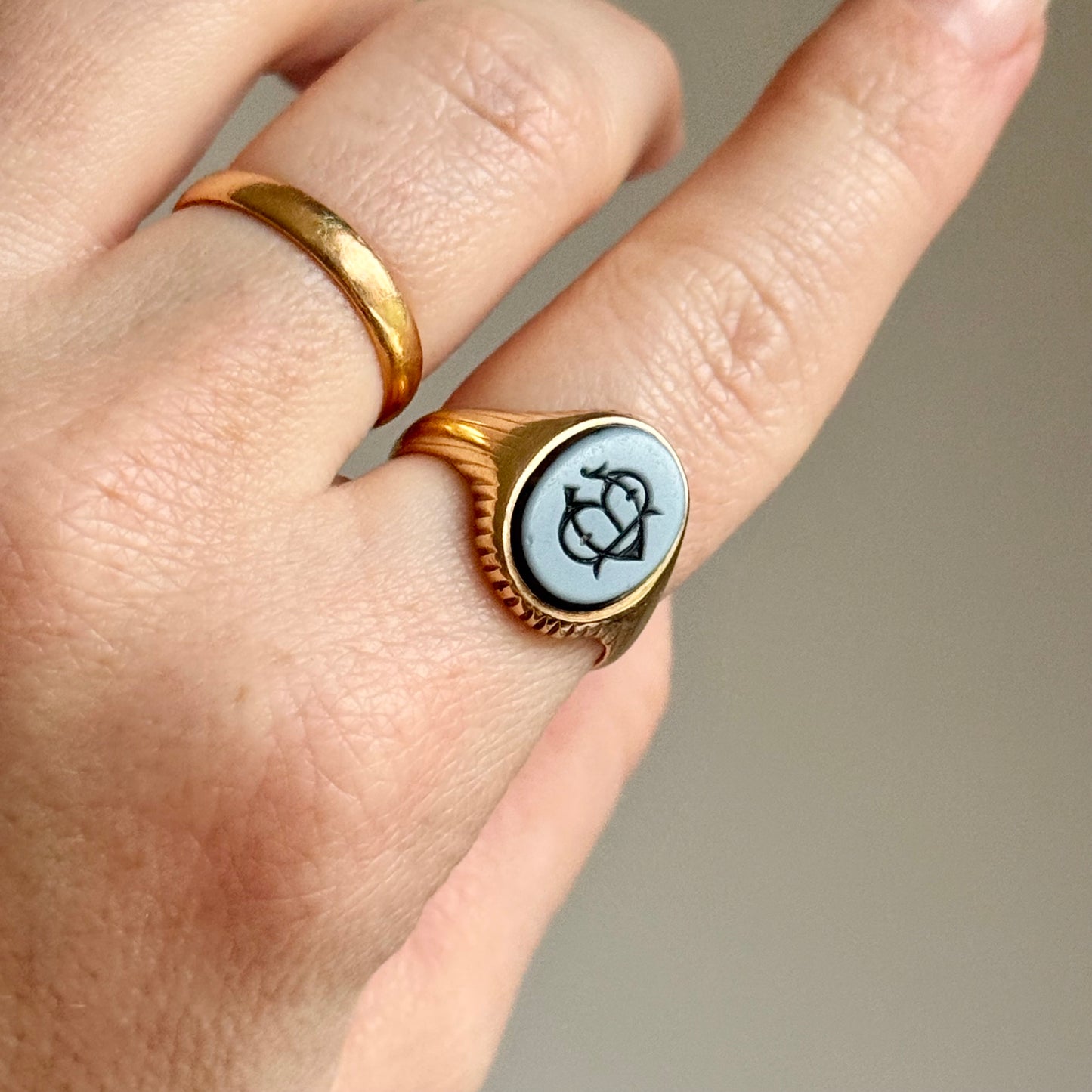 Antique Victorian Monogram Signet Ring in 18 Carat Gold; Circa 1890