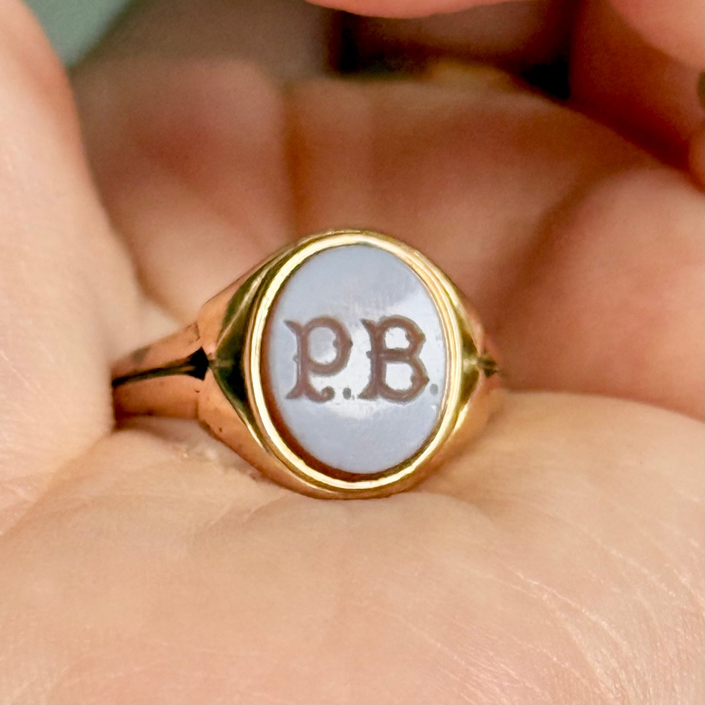 Antique Sardonyx 'P.B' intaglio Ring in 9 Carat Gold