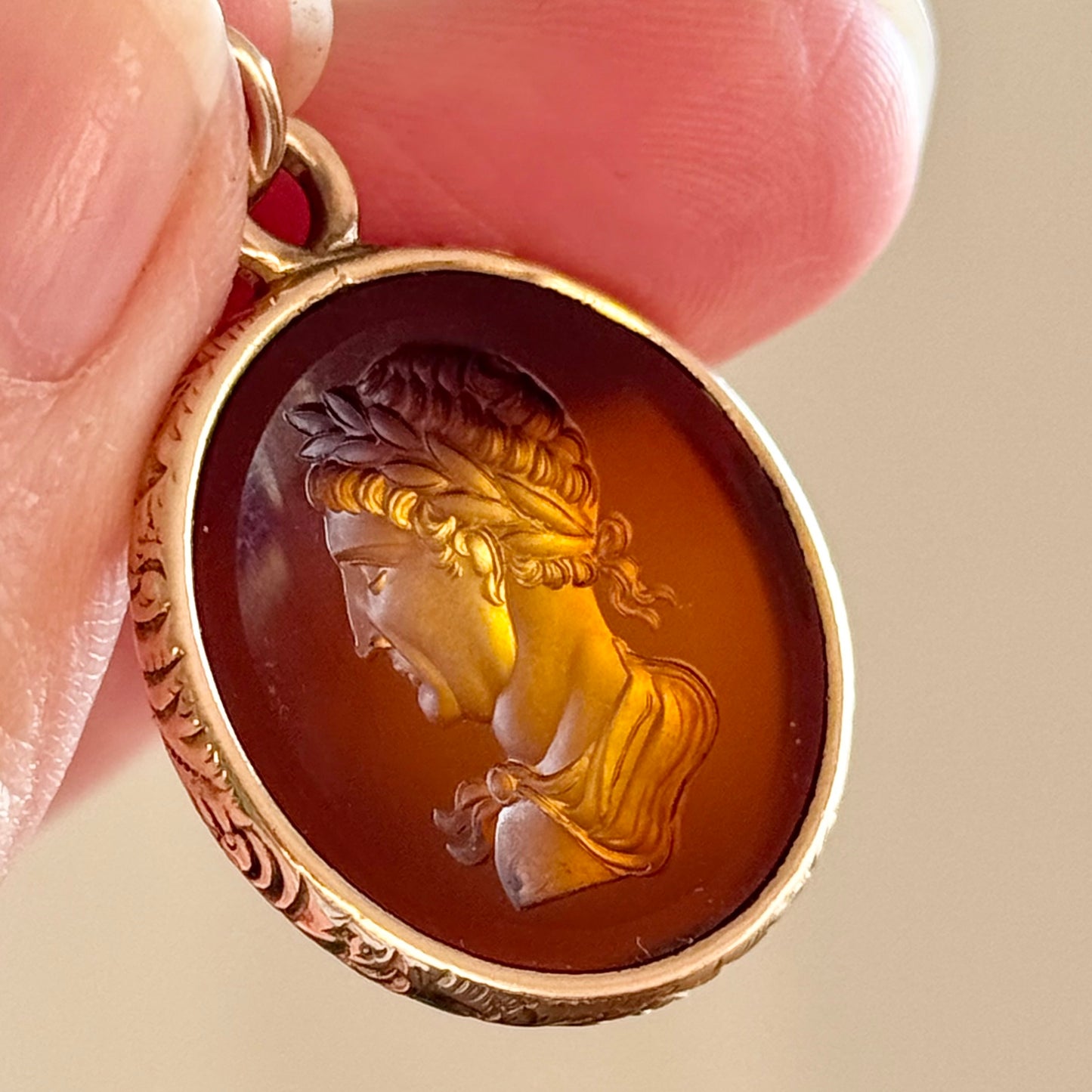 Antique Victorian Roman Emperor Intaglio Pendant