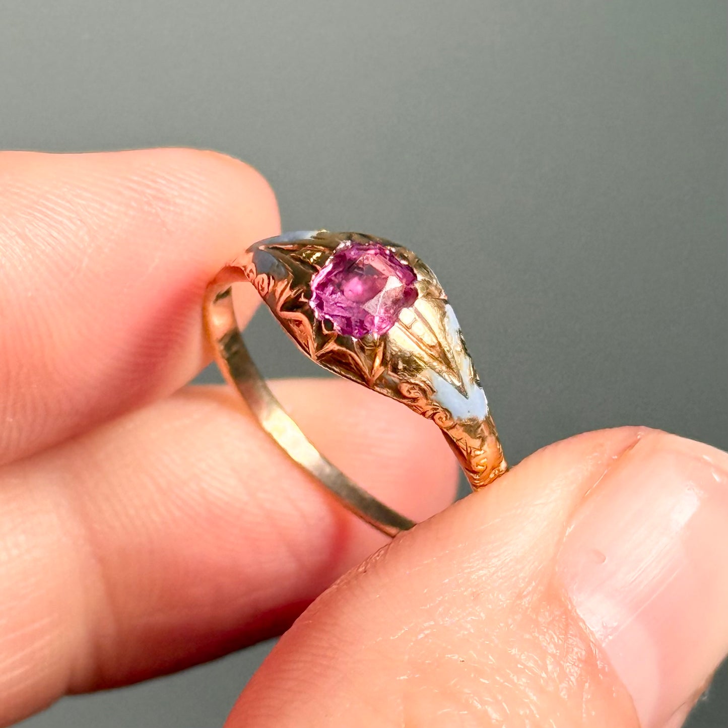 Antique Victorian Pink Sapphire & Enamel Ring